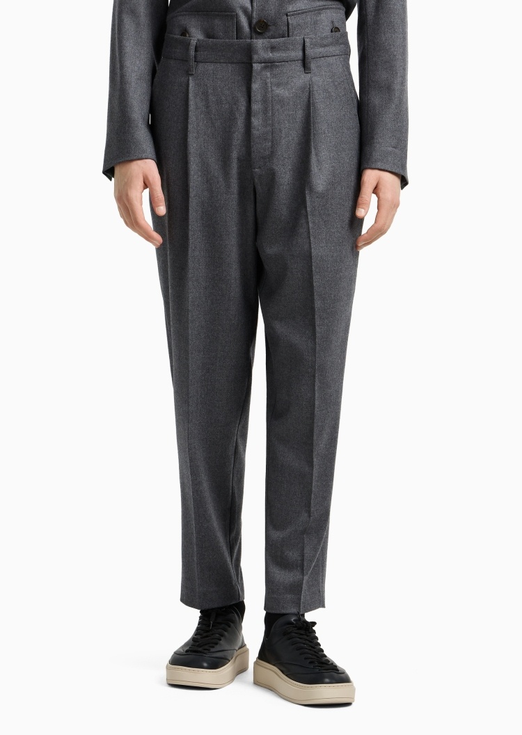 Emporio Armani 男士宽松商务休闲老钱风羊毛西装裤