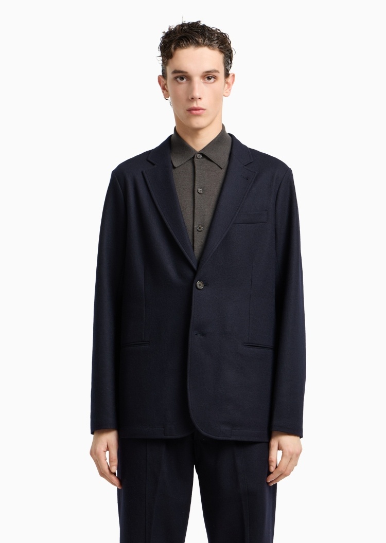 Emporio Armani 男士全绵羊毛长袖平驳领纯色西装外套