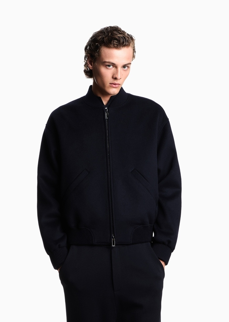 Emporio Armani 男士短款棒球服绵羊毛飞行员夹克外套