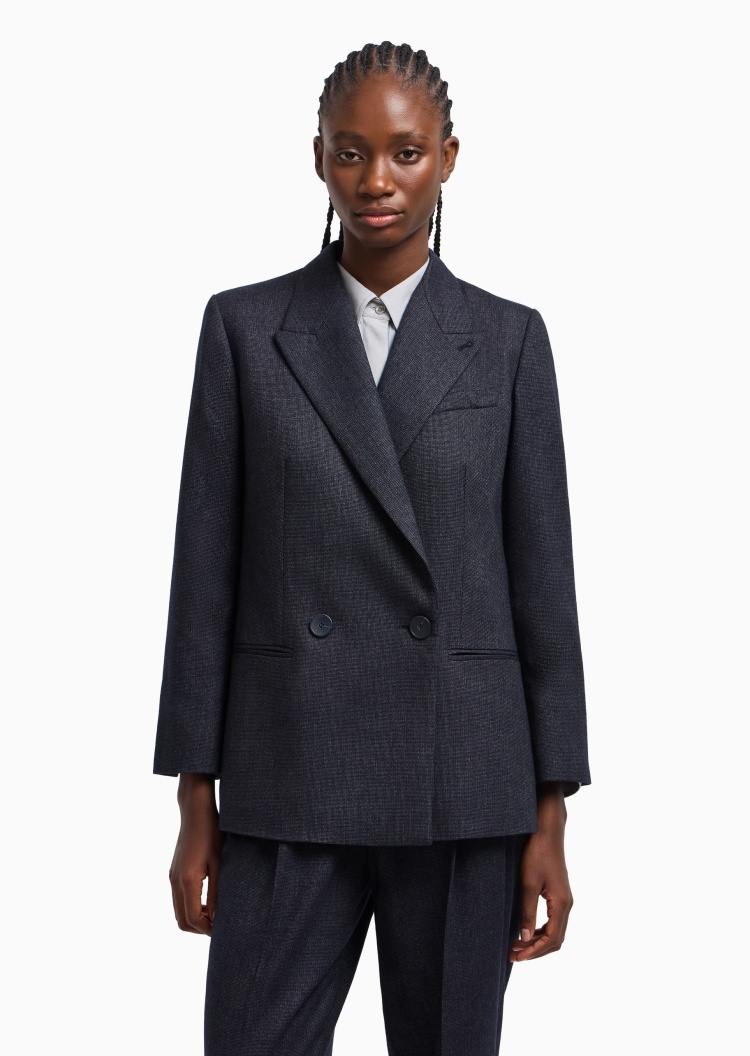 Emporio Armani 女士长袖戗驳领双排纽扣西装外套