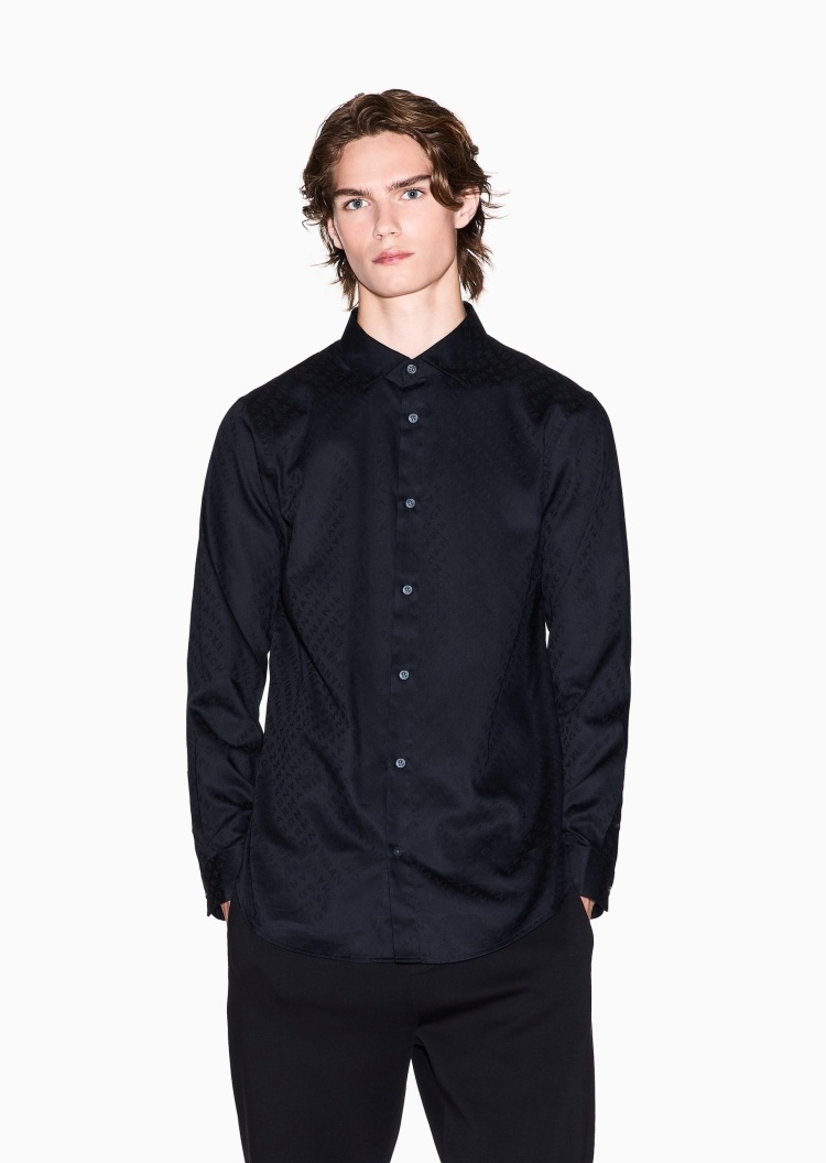 ARMANI EXCHANGE 男士全棉长袖翻领满印LOGO衬衫