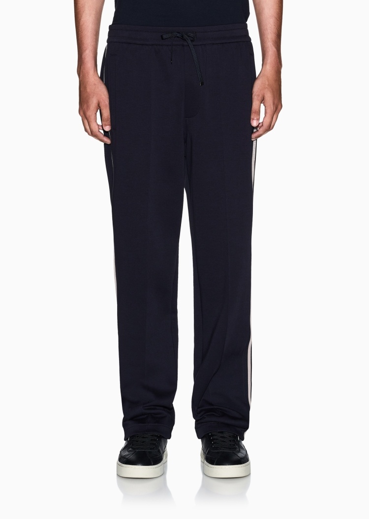 ARMANI EXCHANGE 男士棉质微弹宽松长款直筒撞色条纹卫裤