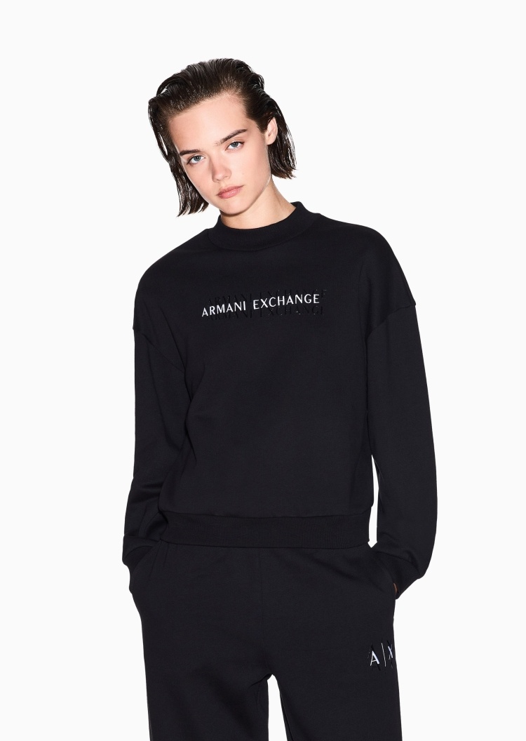 ARMANI EXCHANGE 女士套头宽松加绒运动风刺绣圆领卫衣