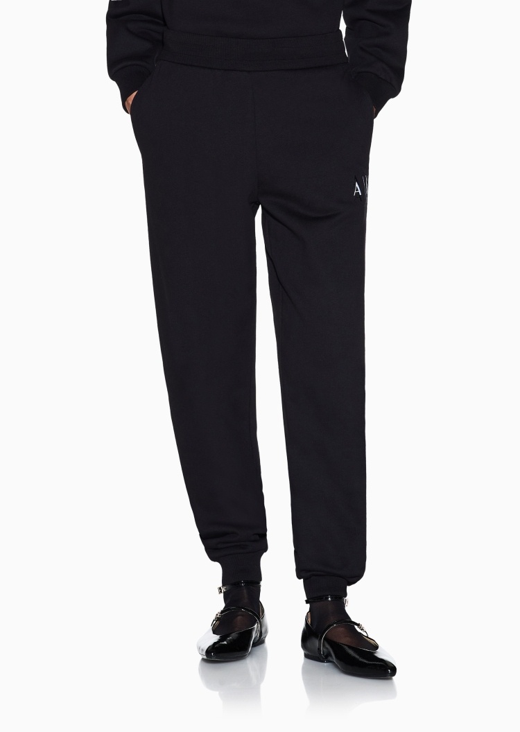ARMANI EXCHANGE 女士全棉宽松长款锥形束脚撞色徽标卫裤