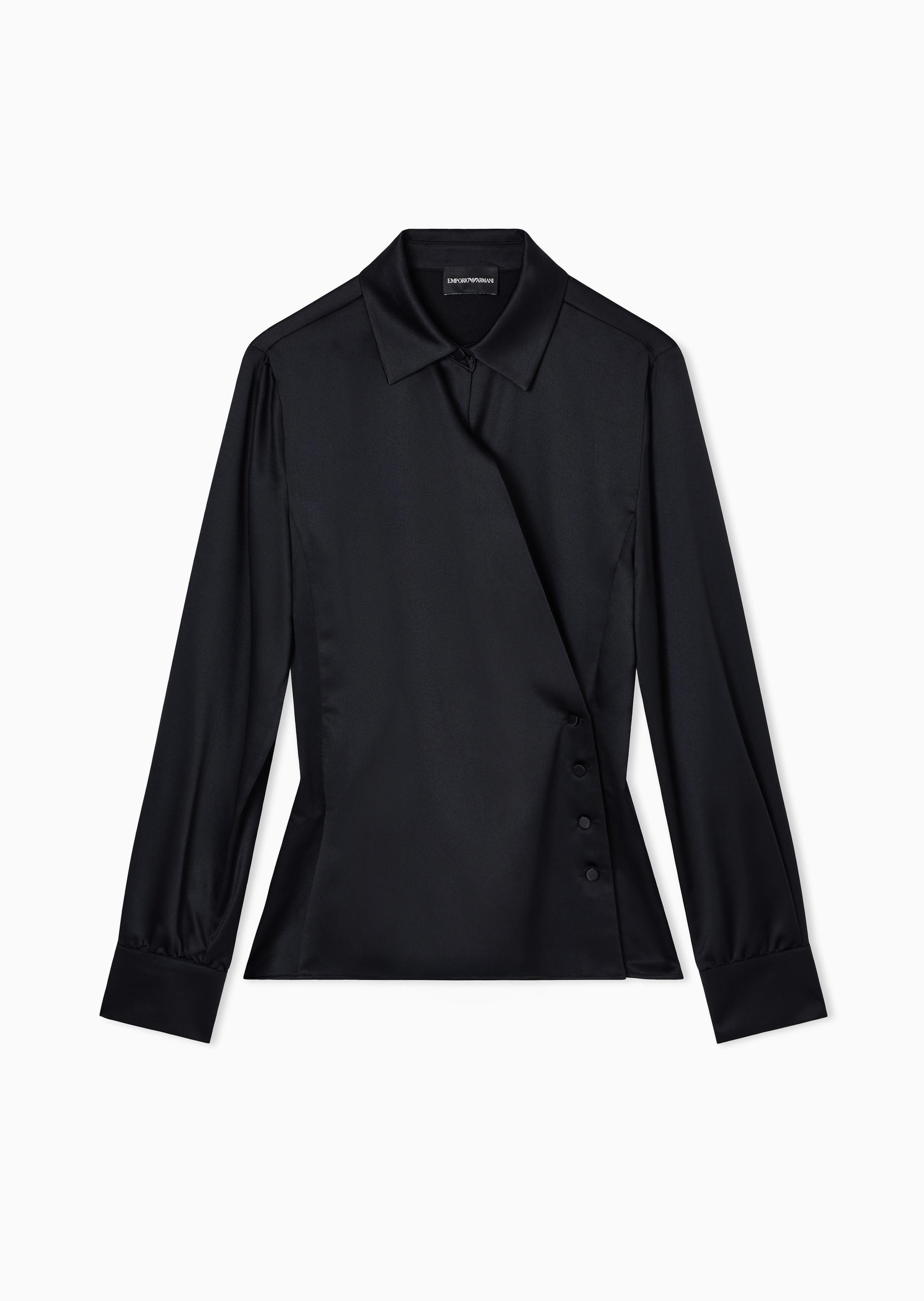 Emporio Armani 女士长袖翻领侧门襟简约纯色衬衫