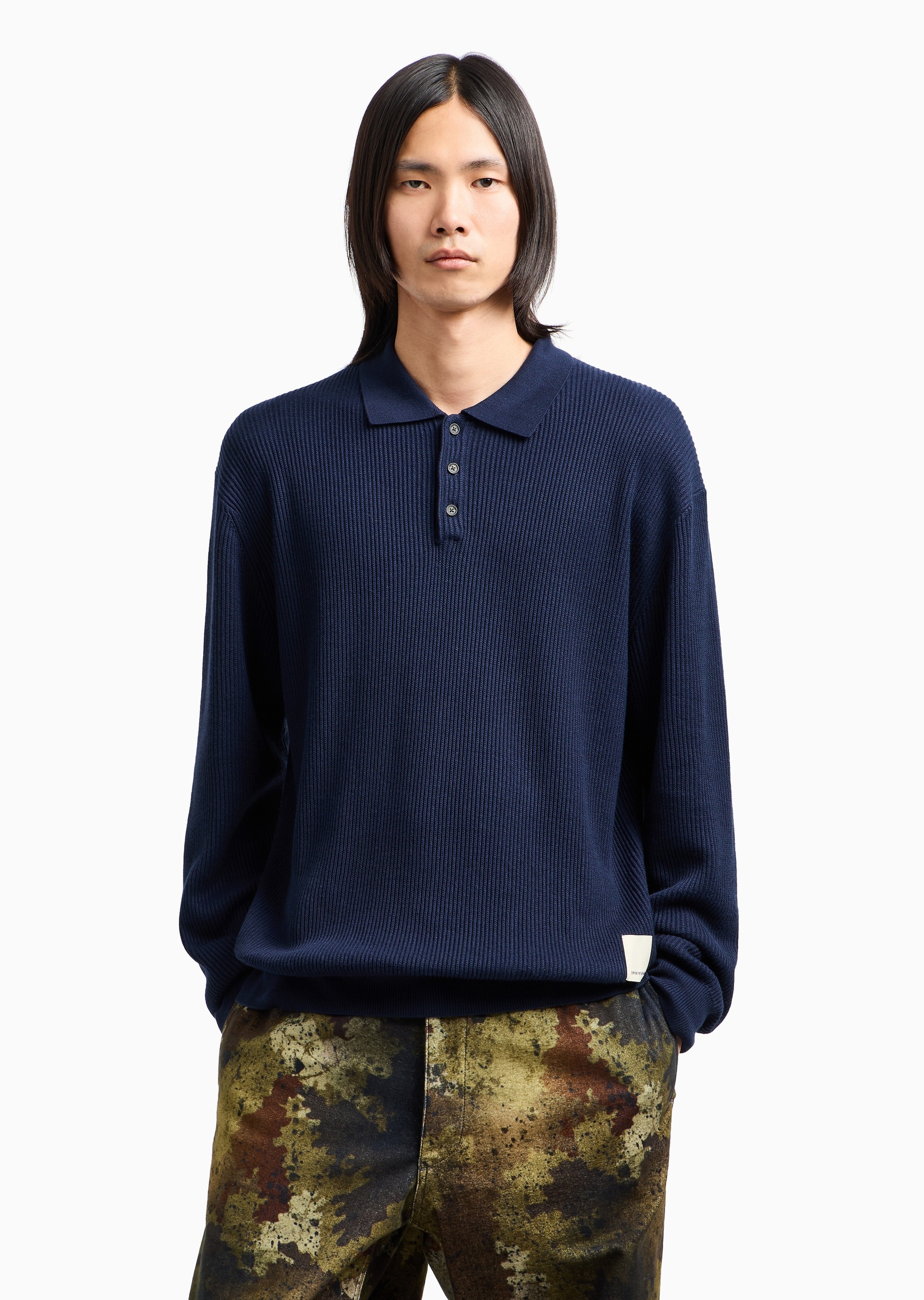 Emporio Armani 男士Polo领坑条纹理老钱风套头针织衫