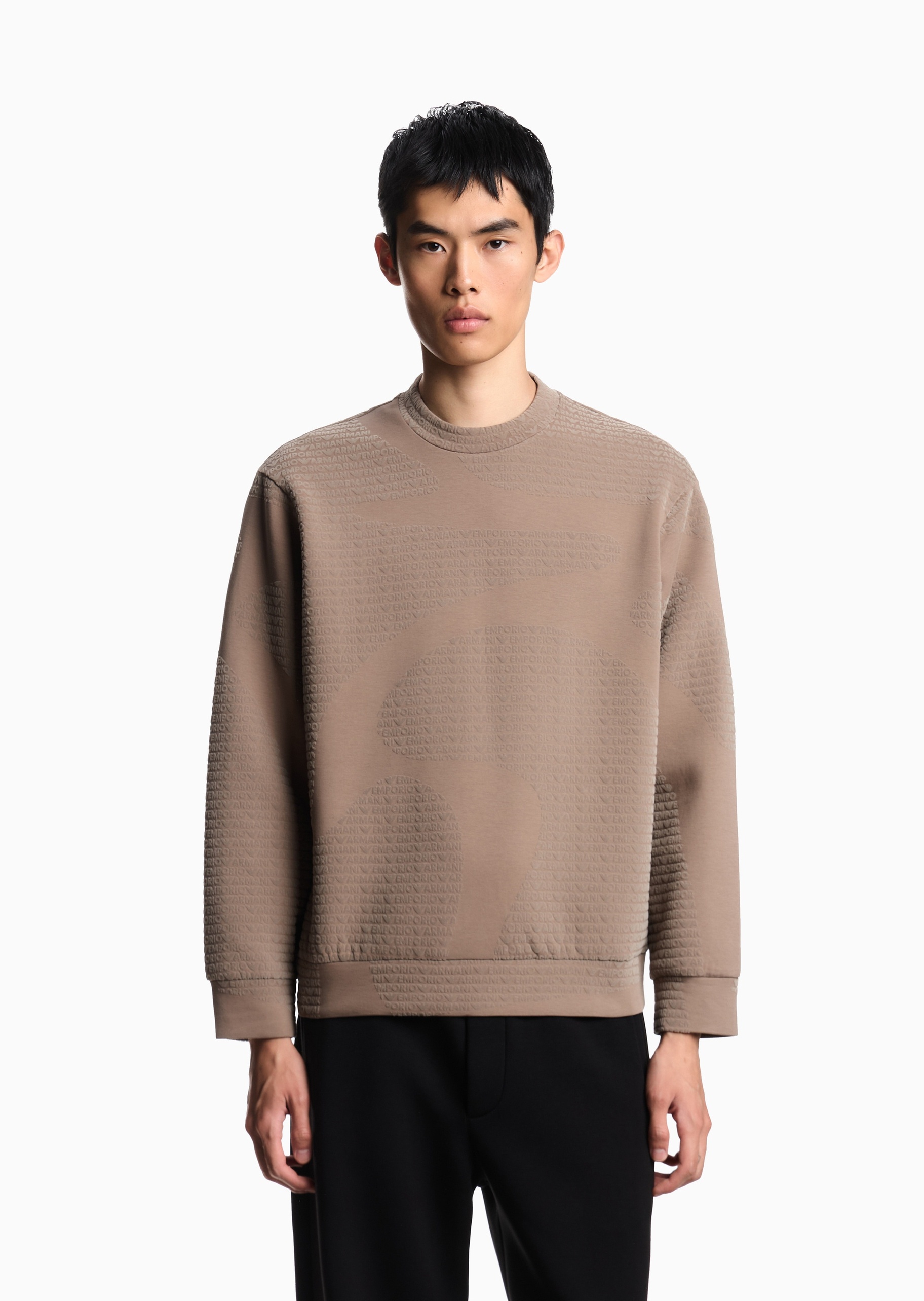 Emporio Armani 男士宽松套头圆领植绒印花运动休闲卫衣