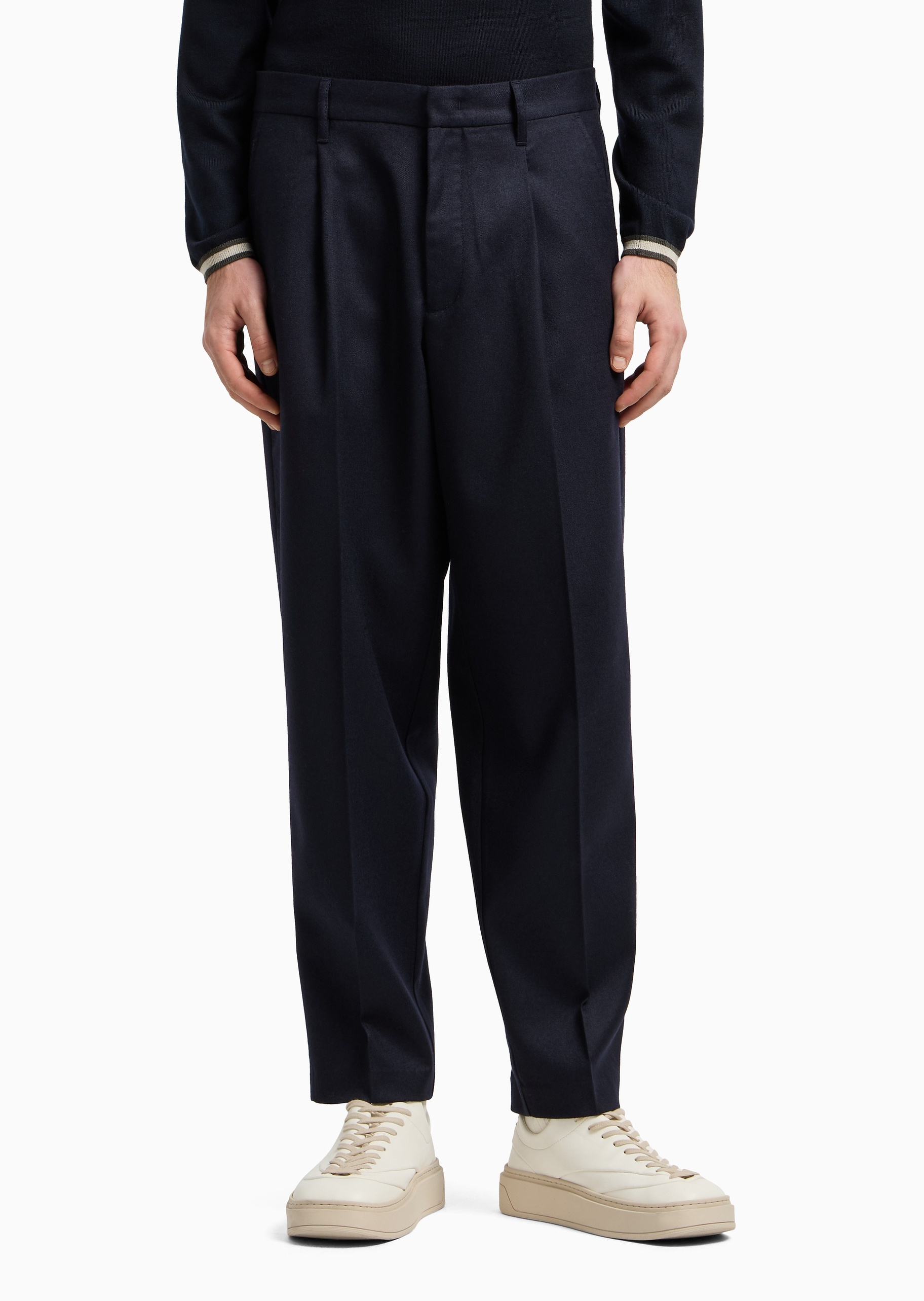 Emporio Armani 男士宽松商务休闲老钱风羊毛西装裤