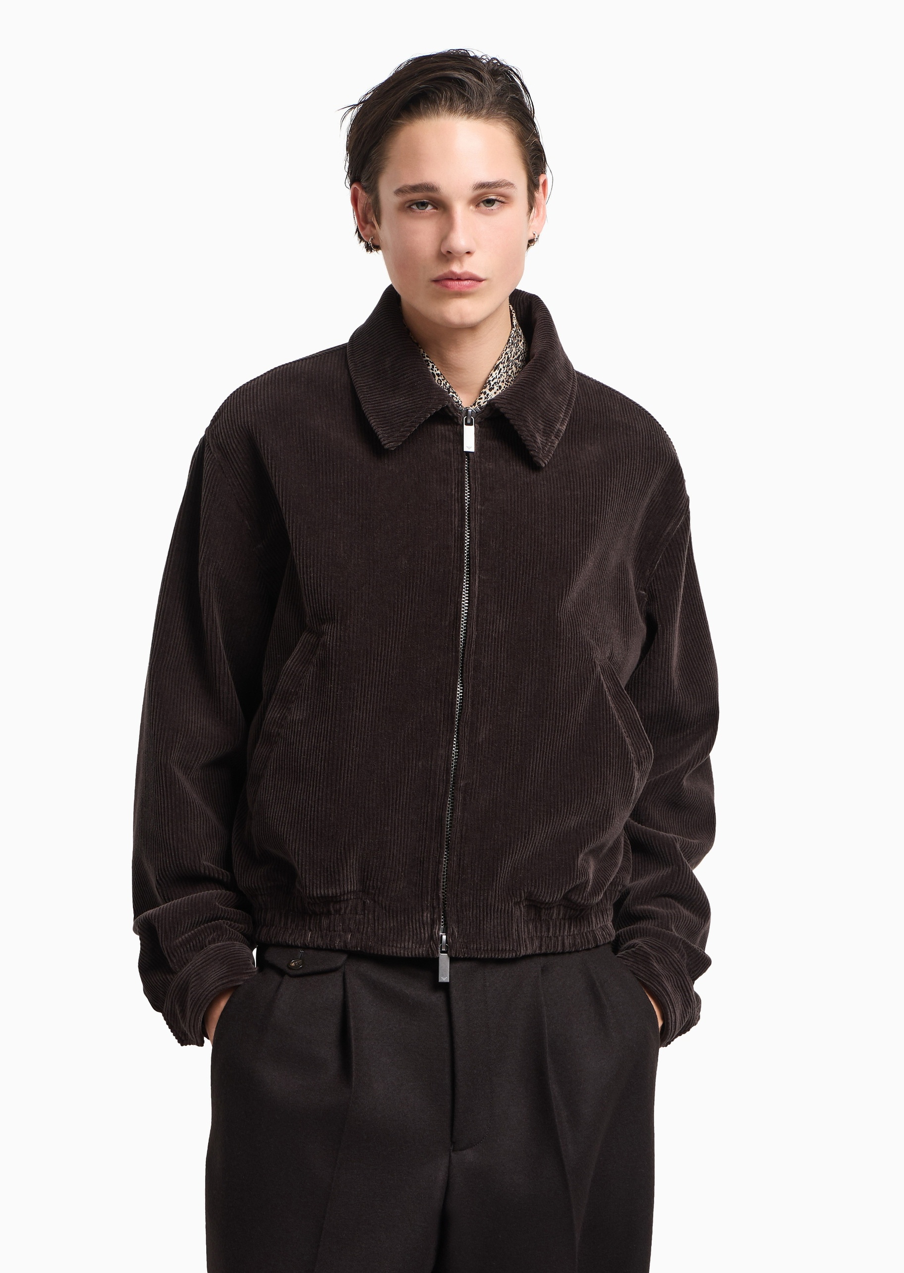 Emporio Armani 男士翻领底特律简约教练飞行员夹克外套