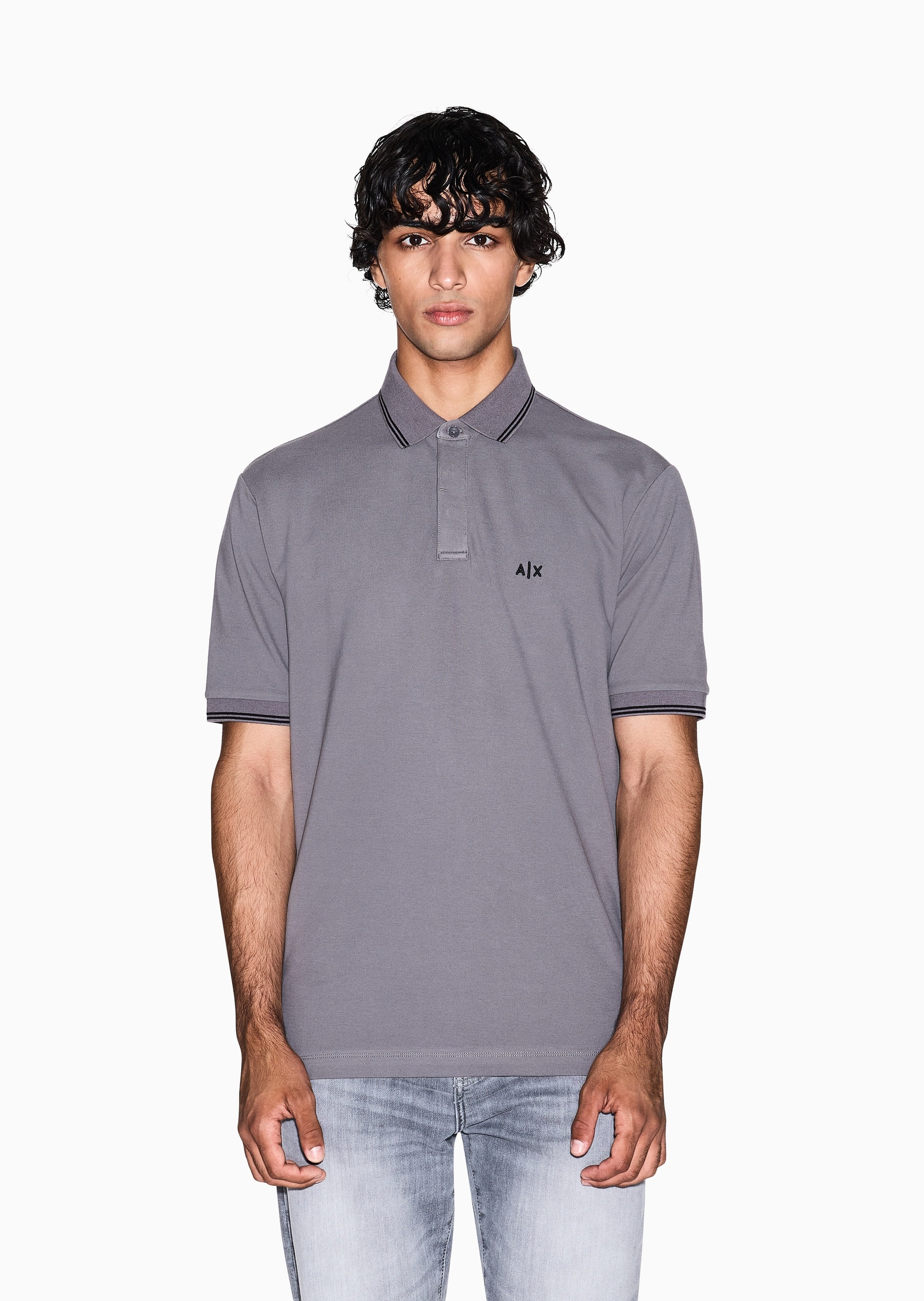 ARMANI EXCHANGE 男士纯棉微弹短袖翻领刺绣徽标Polo衫
