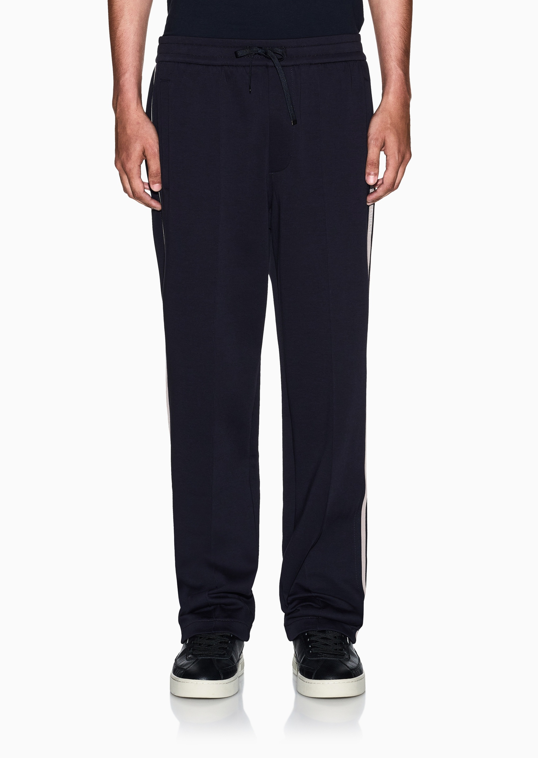 ARMANI EXCHANGE 男士棉质微弹宽松长款直筒撞色条纹卫裤