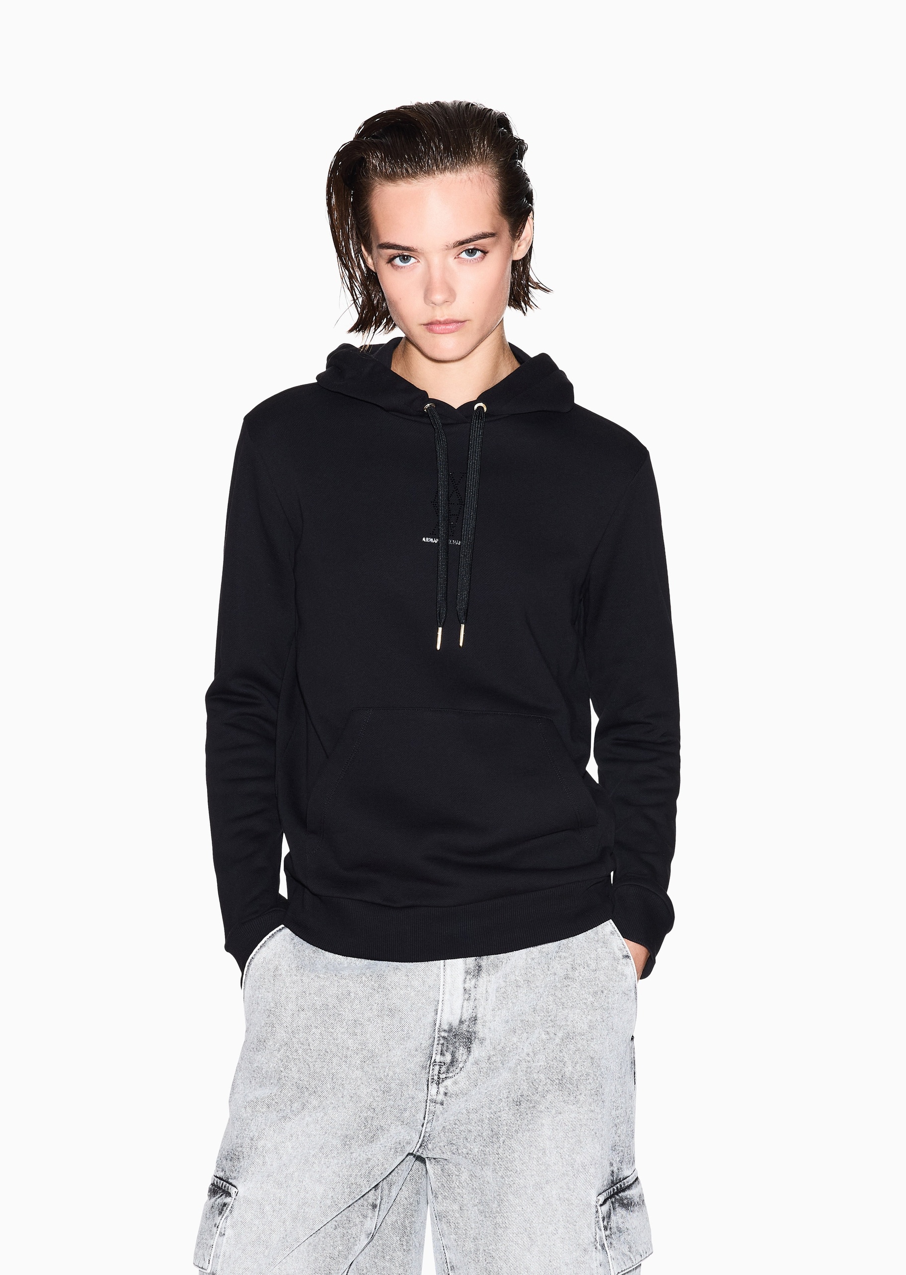 ARMANI EXCHANGE 女士重磅连帽套头合身水钻运动风卫衣