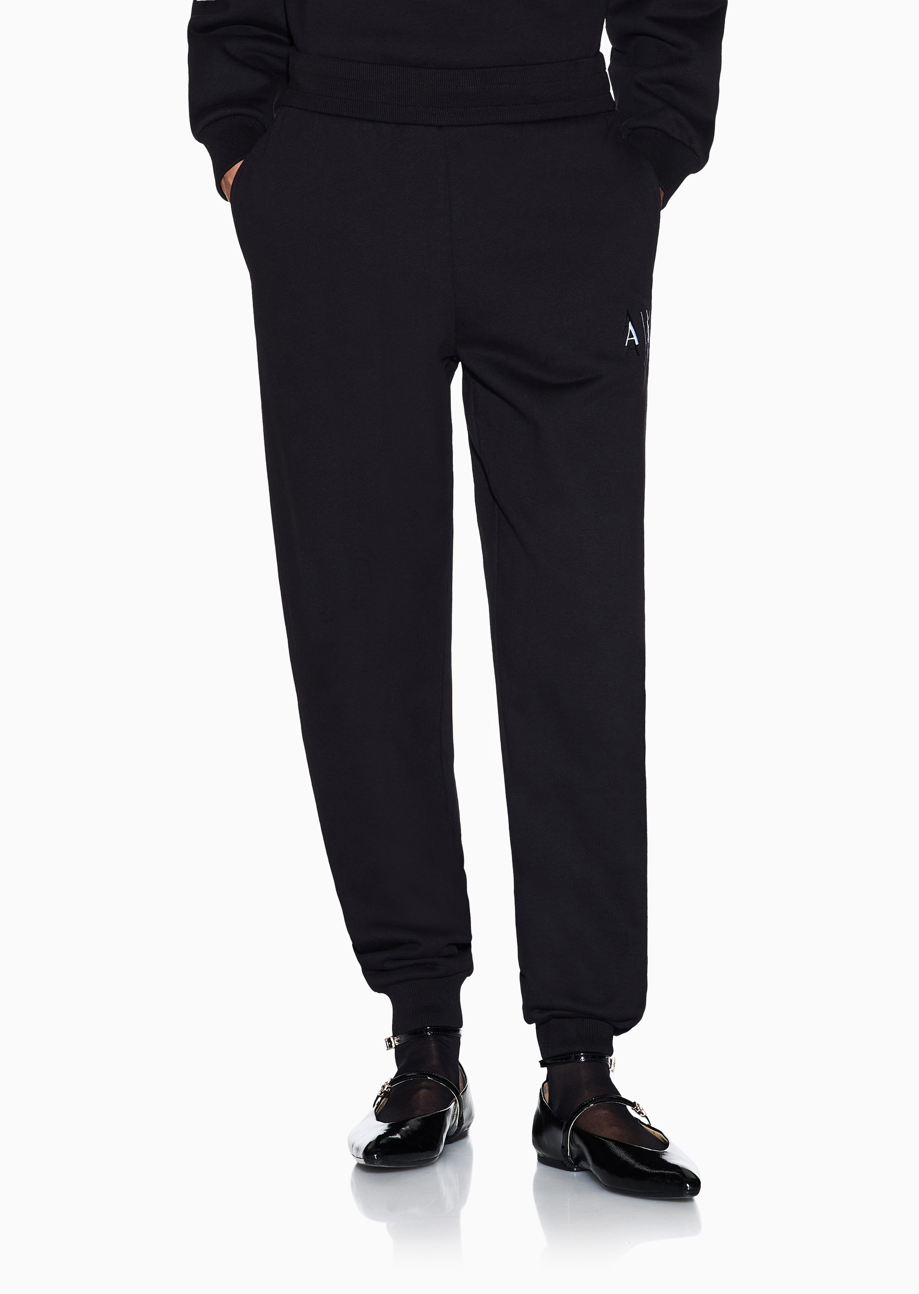 ARMANI EXCHANGE 女士纯棉宽松长款锥形束脚撞色徽标卫裤