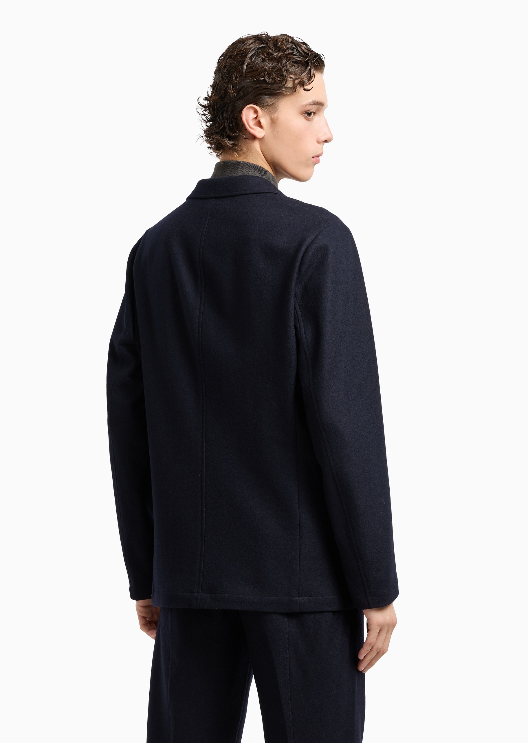 Emporio Armani 男士全绵羊毛长袖平驳领纯色西装外套