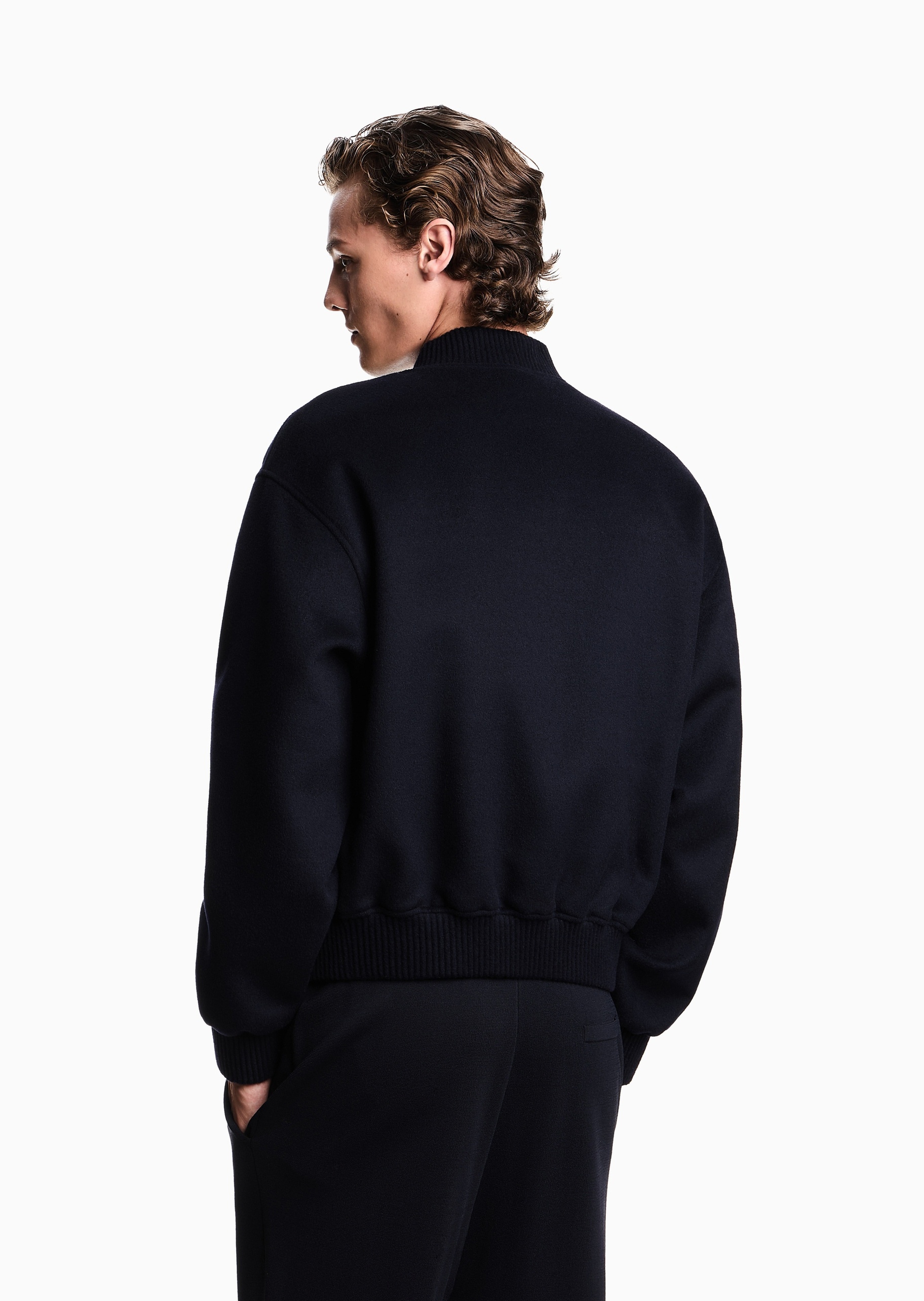 Emporio Armani 男士短款棒球服绵羊毛飞行员夹克外套
