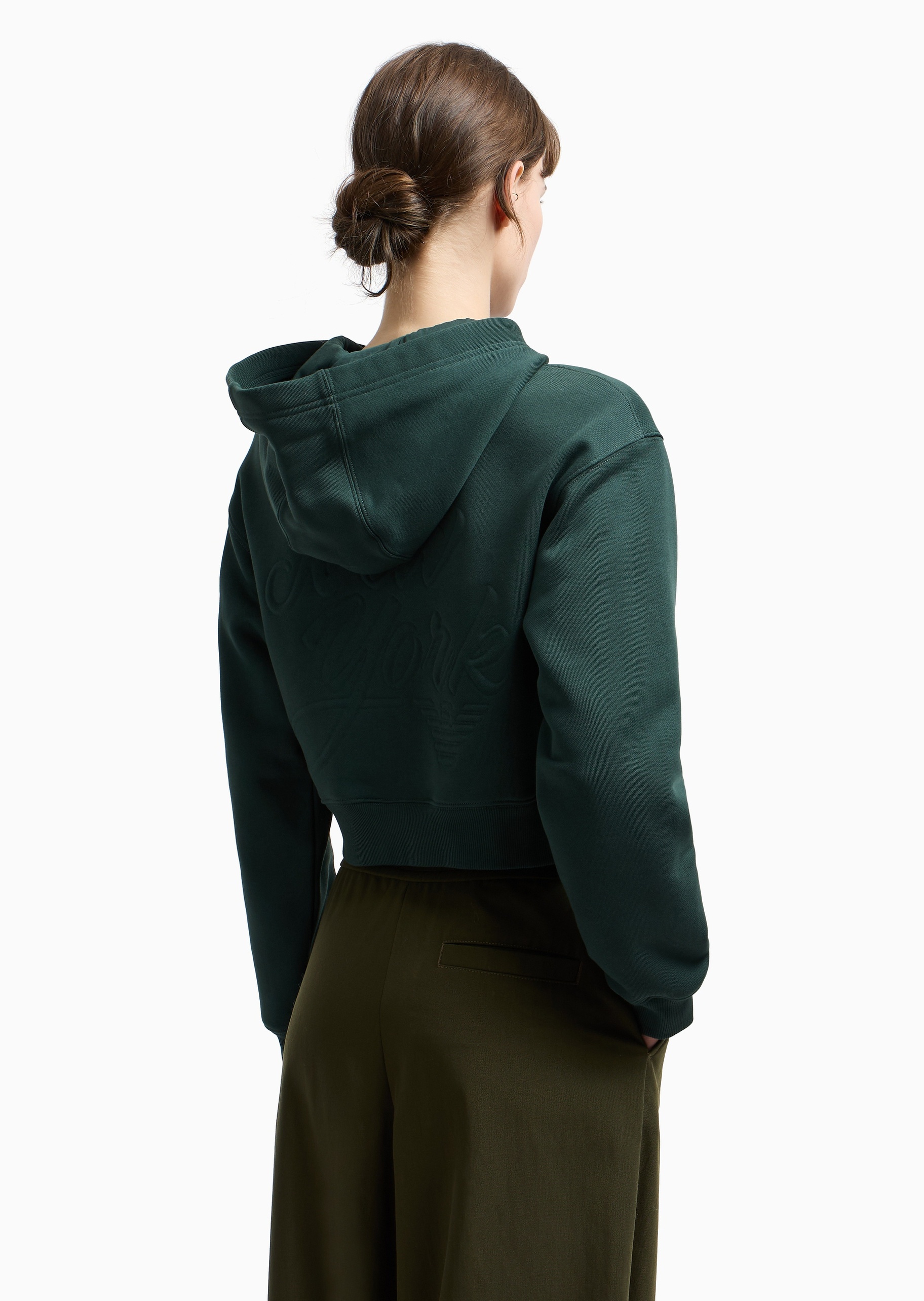 Emporio Armani 女士全棉重磅合身短款连帽鹰标刺绣卫衣外套