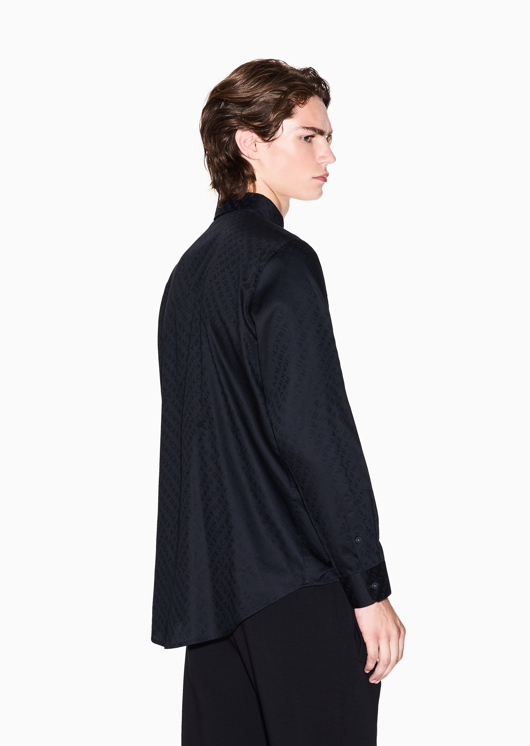 ARMANI EXCHANGE 男士全棉长袖翻领满印LOGO衬衫