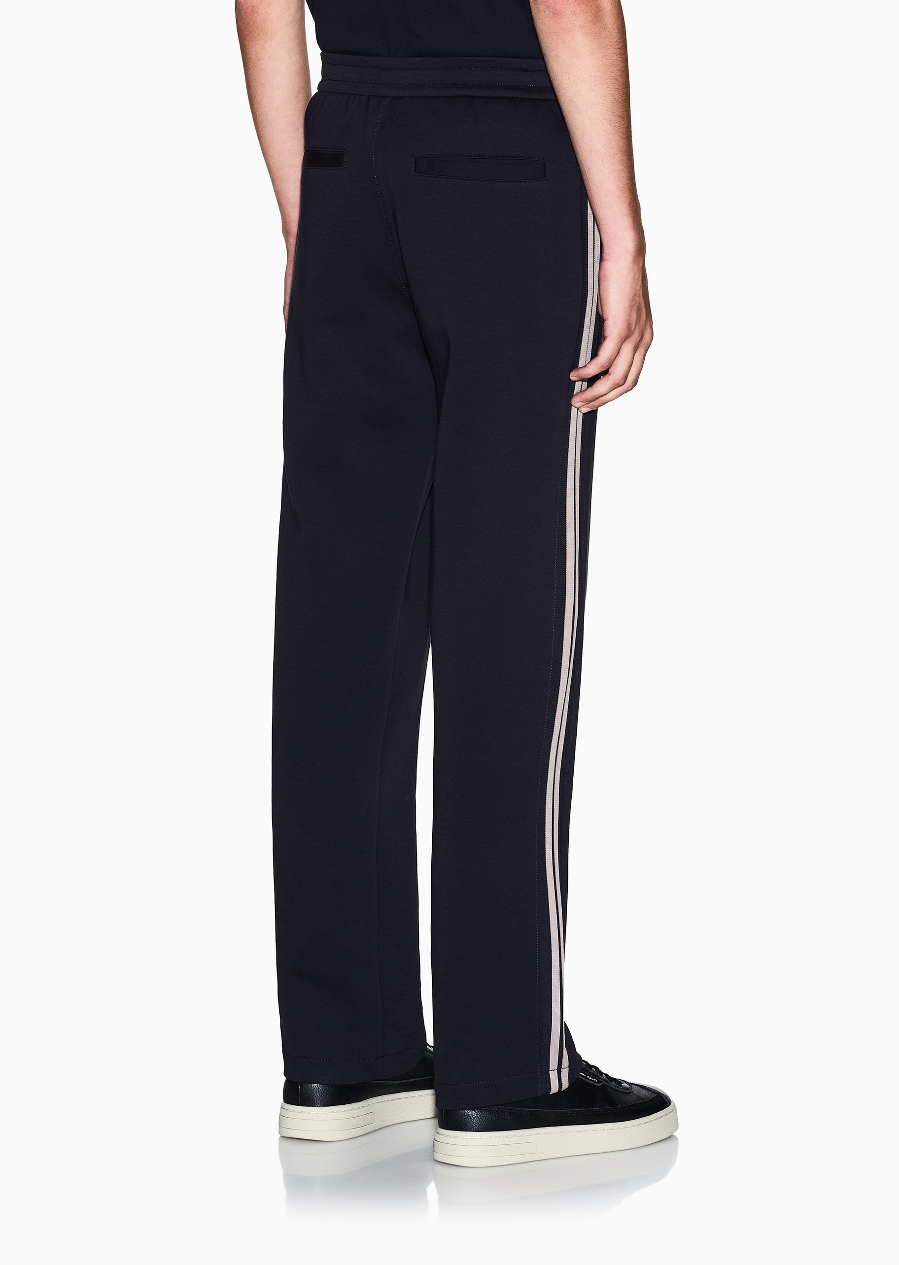 ARMANI EXCHANGE 男士棉质微弹宽松长款直筒撞色条纹卫裤