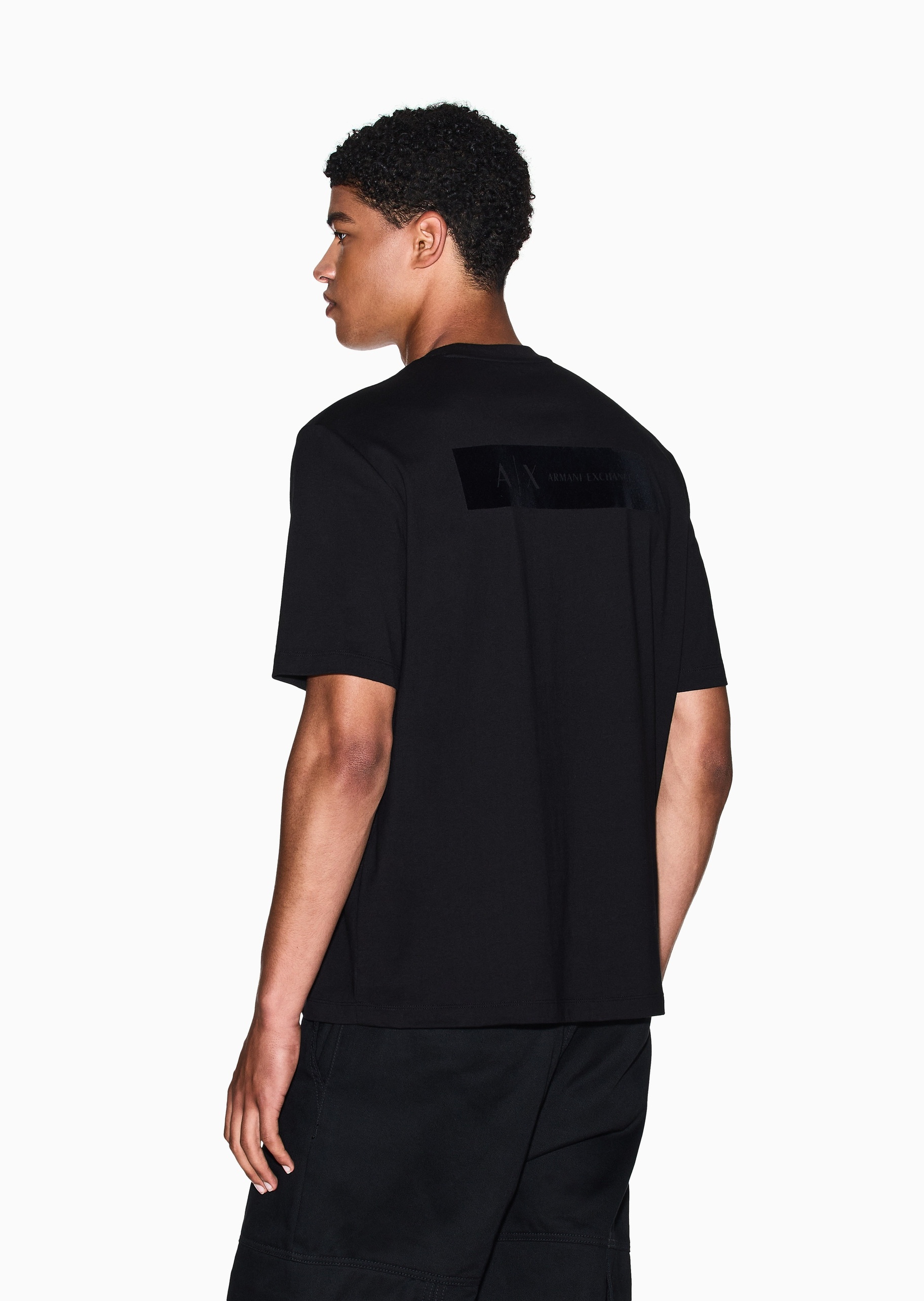 ARMANI EXCHANGE 男士纯棉重磅宽松短袖圆领正肩植绒印花T恤