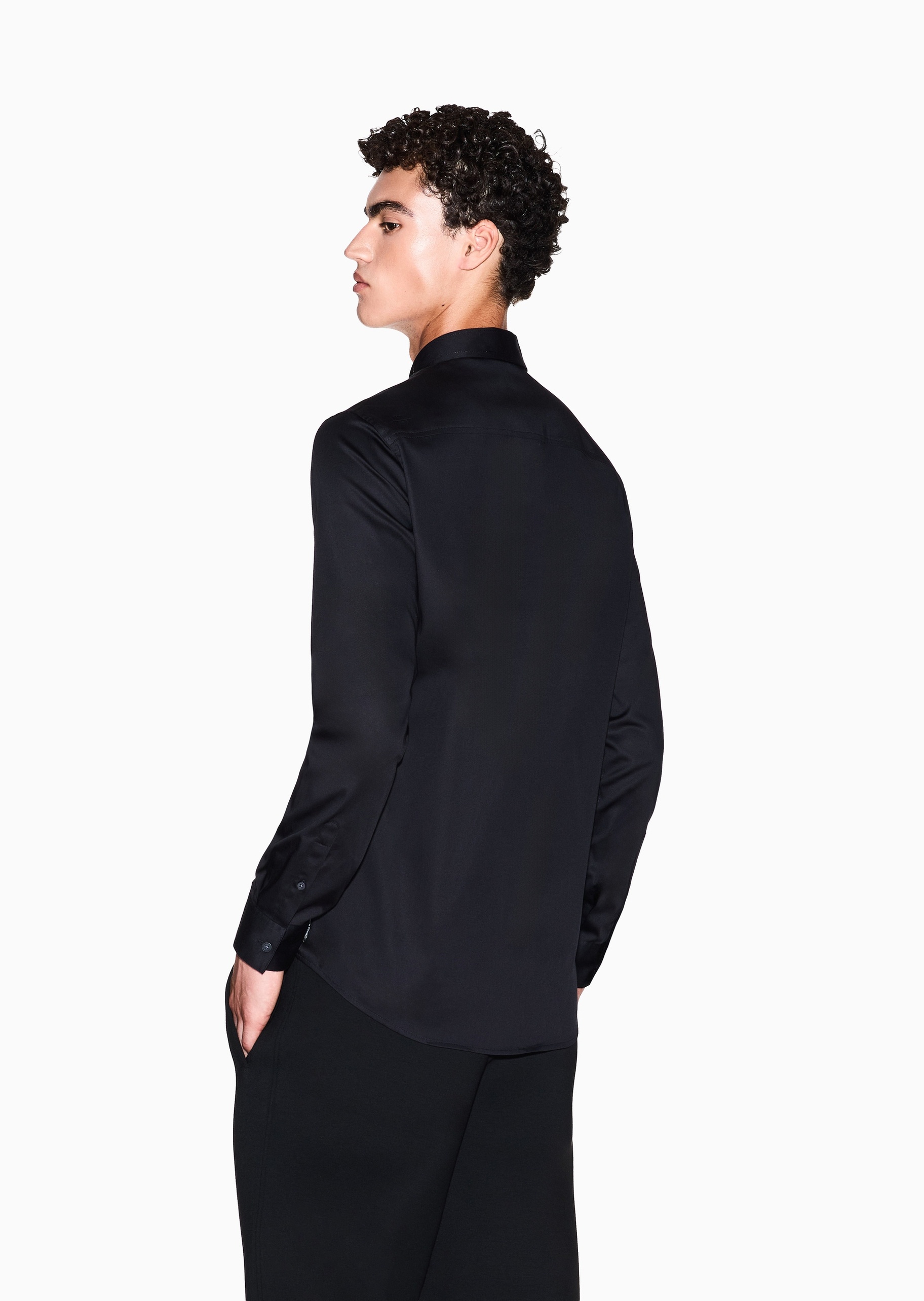 ARMANI EXCHANGE 男士纯棉微弹长袖翻领暗门襟纯色衬衫
