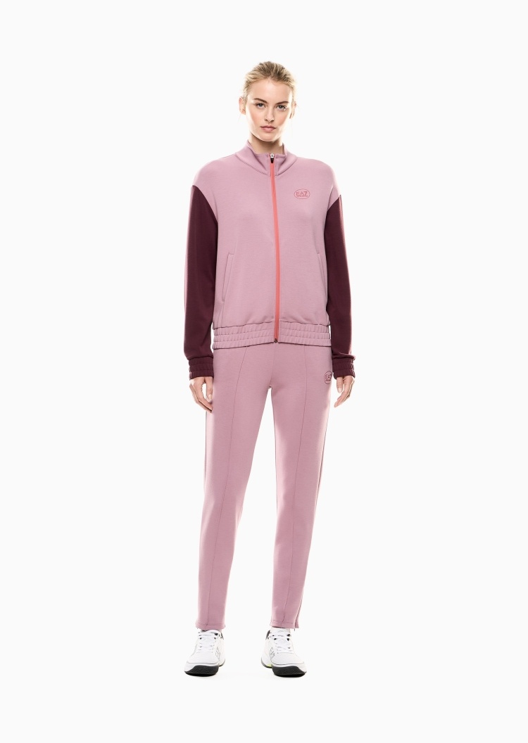 EA7 女士弹力立领开衫长款卫裤运动套装