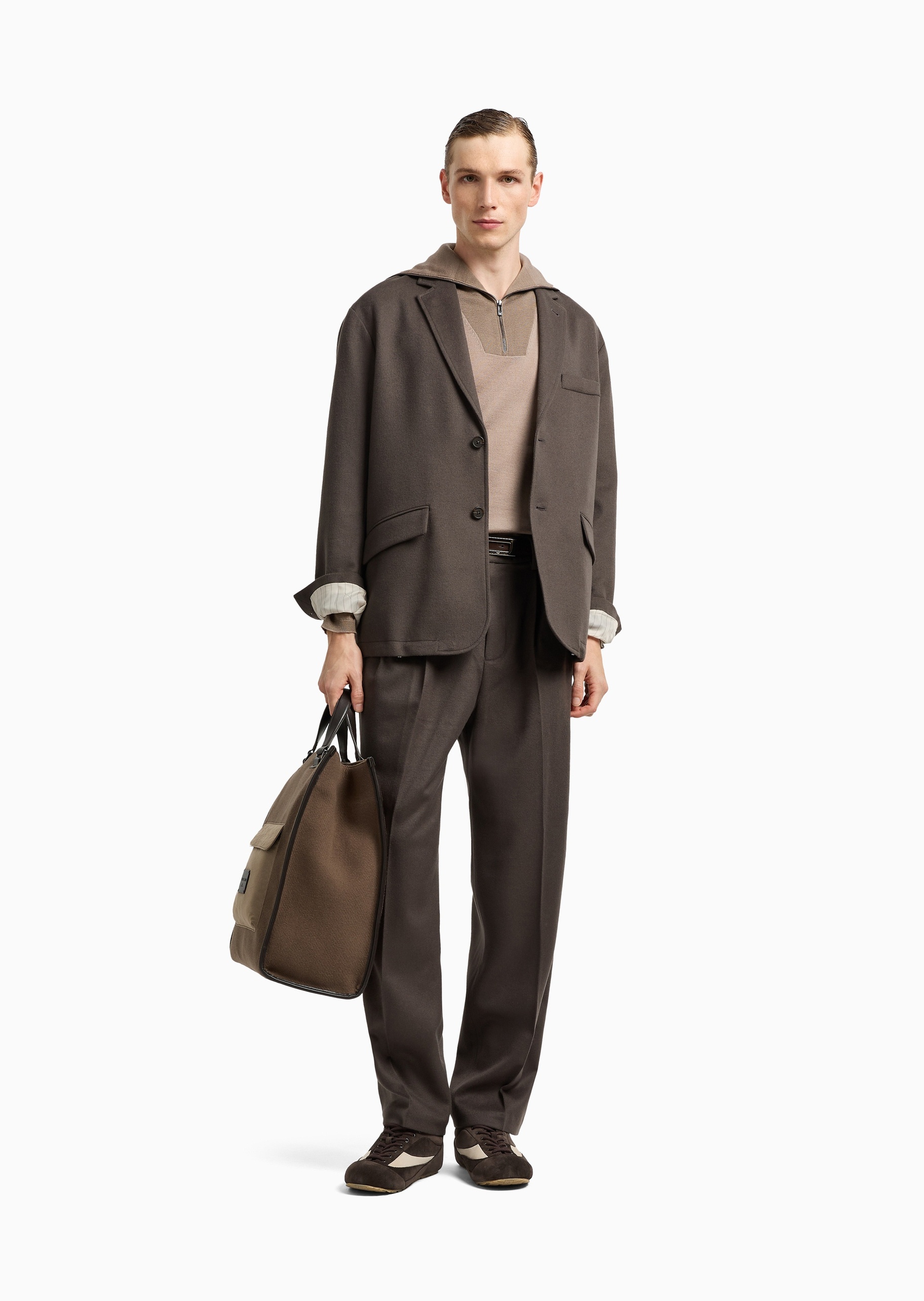 Emporio Armani 男士绵羊毛长袖平驳领单排扣西装外套