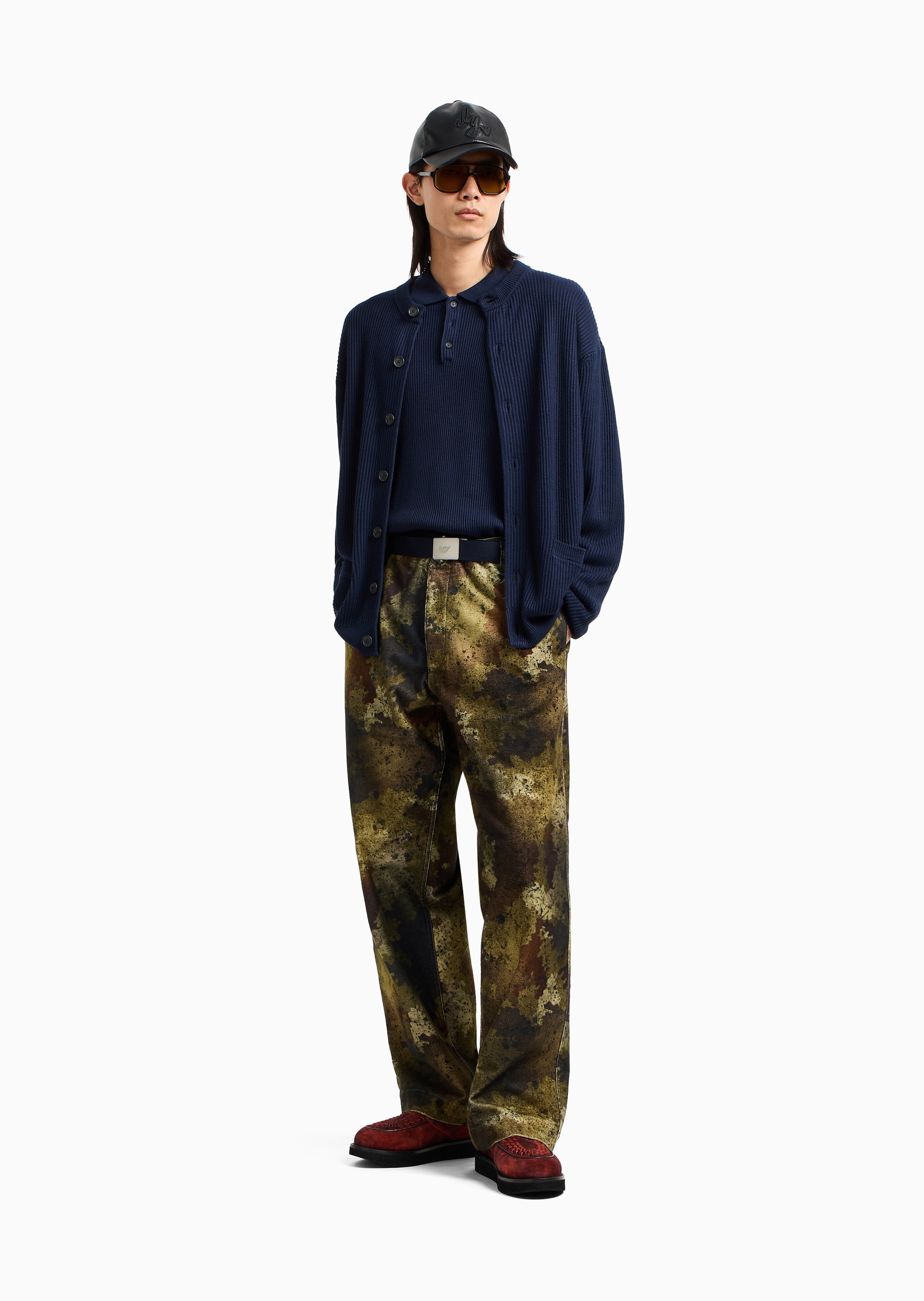 Emporio Armani 男士Polo领坑条纹理老钱风套头针织衫