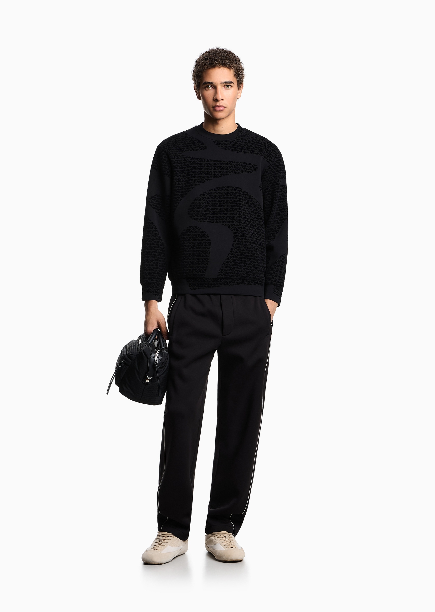 Emporio Armani 男士宽松套头圆领植绒印花运动休闲卫衣