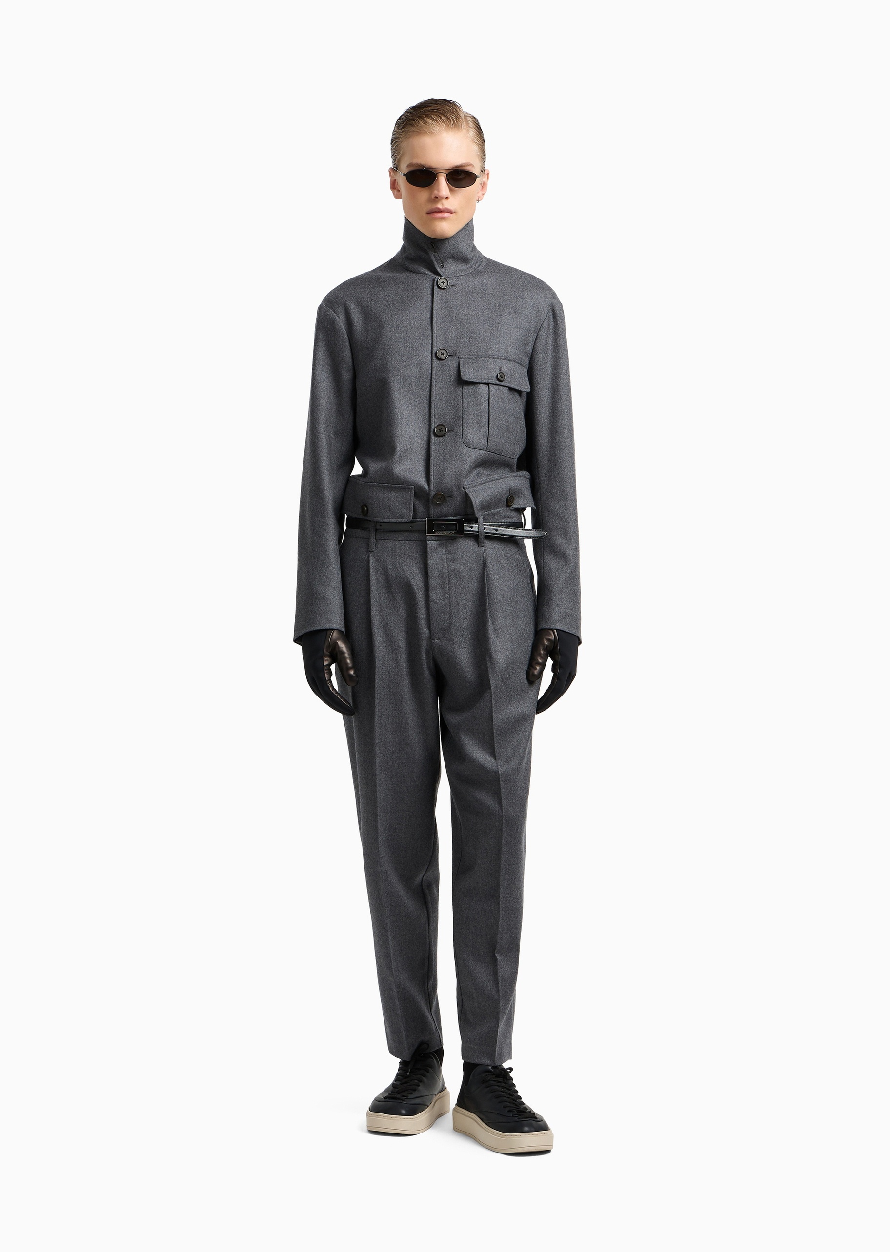 Emporio Armani 男士宽松商务休闲老钱风羊毛西装裤