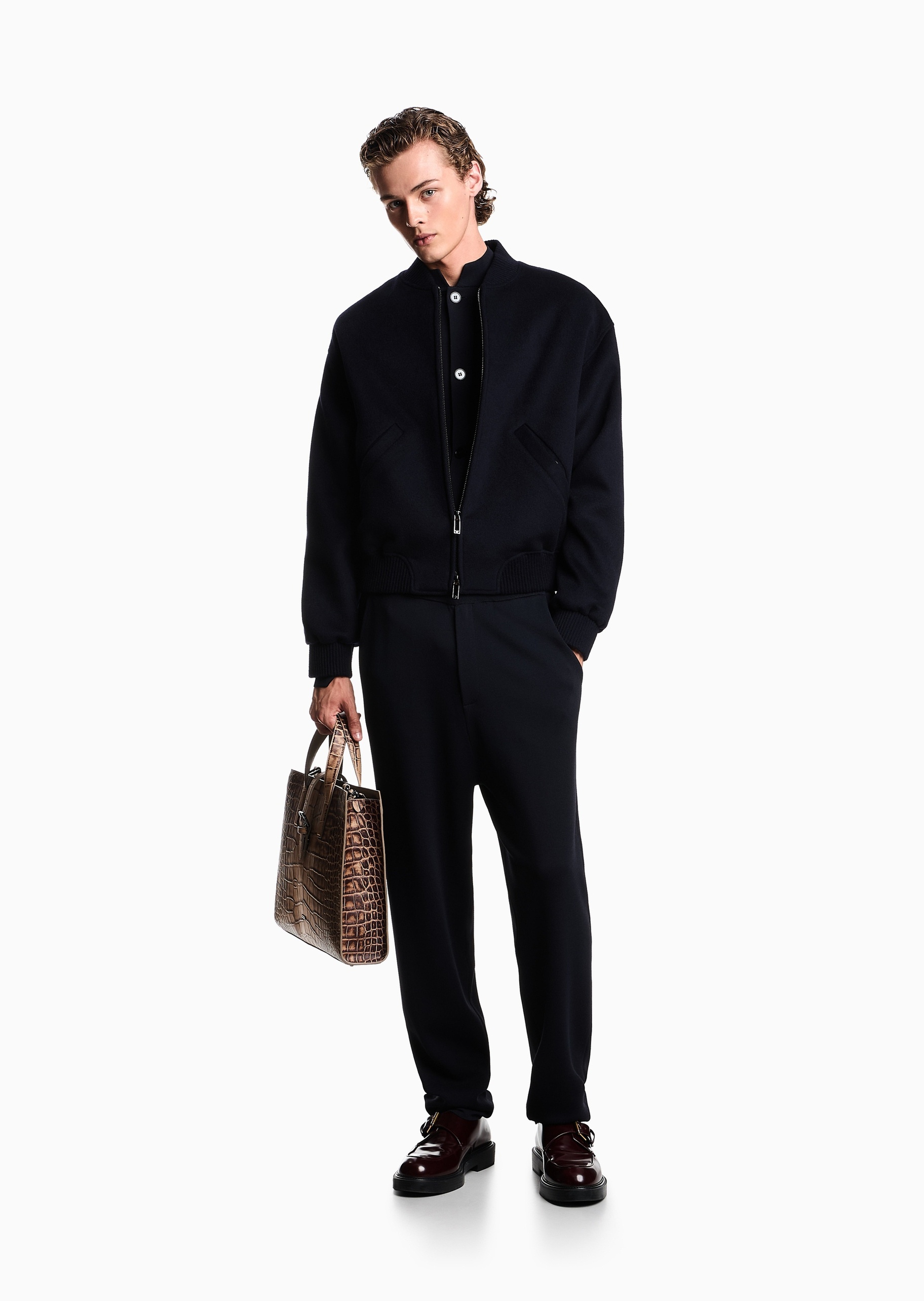 Emporio Armani 男士短款棒球服绵羊毛飞行员夹克外套