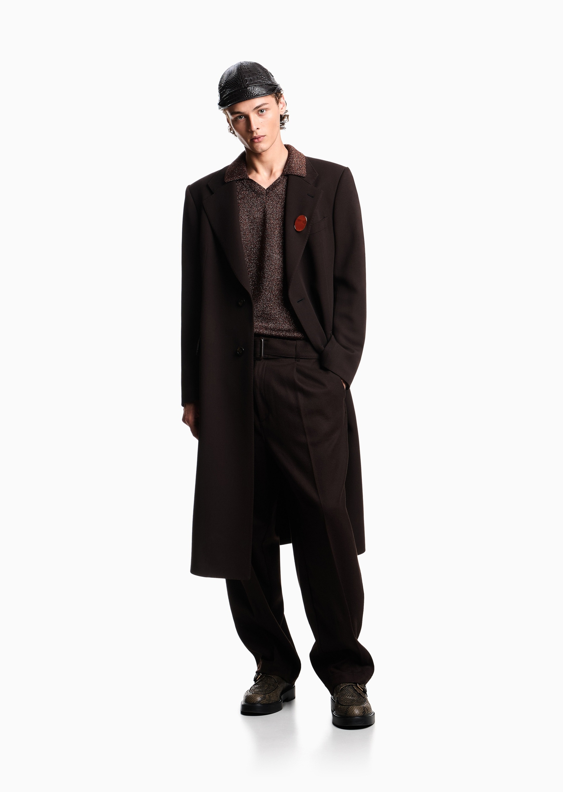 Emporio Armani 男士宽松直筒商务老钱风羊毛休闲裤