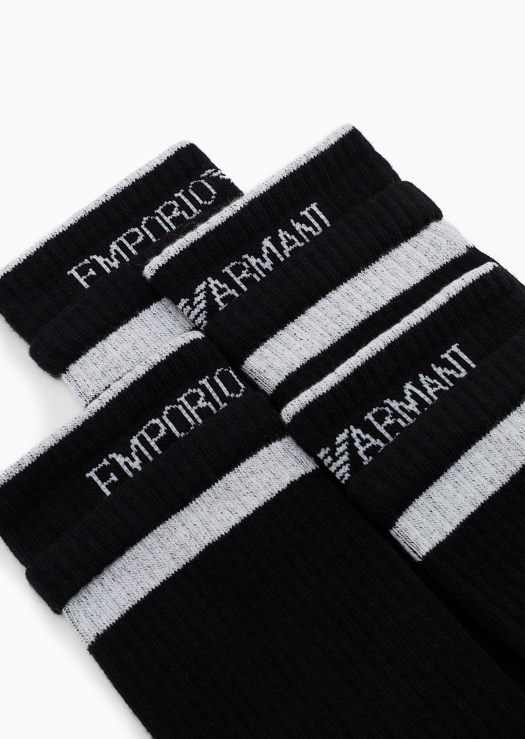 Emporio Armani 女士两双装撞色提花LOGO耐穿中筒袜棉袜
