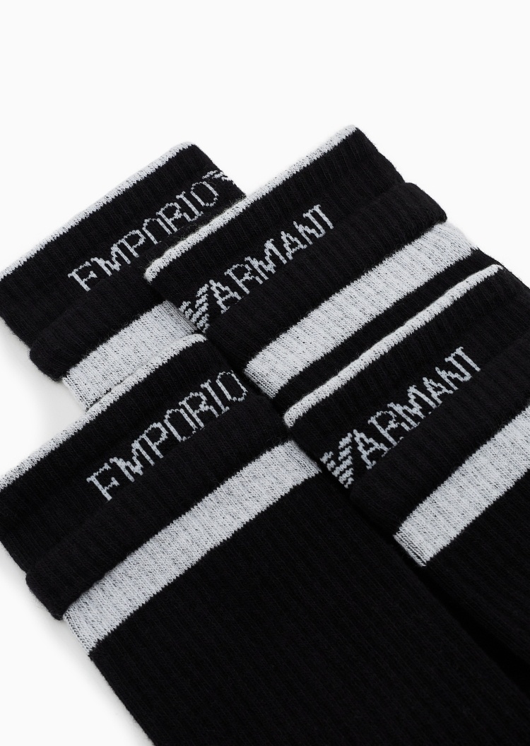 Emporio Armani 女士棉质微弹中筒两双装撞色提花袜子套装