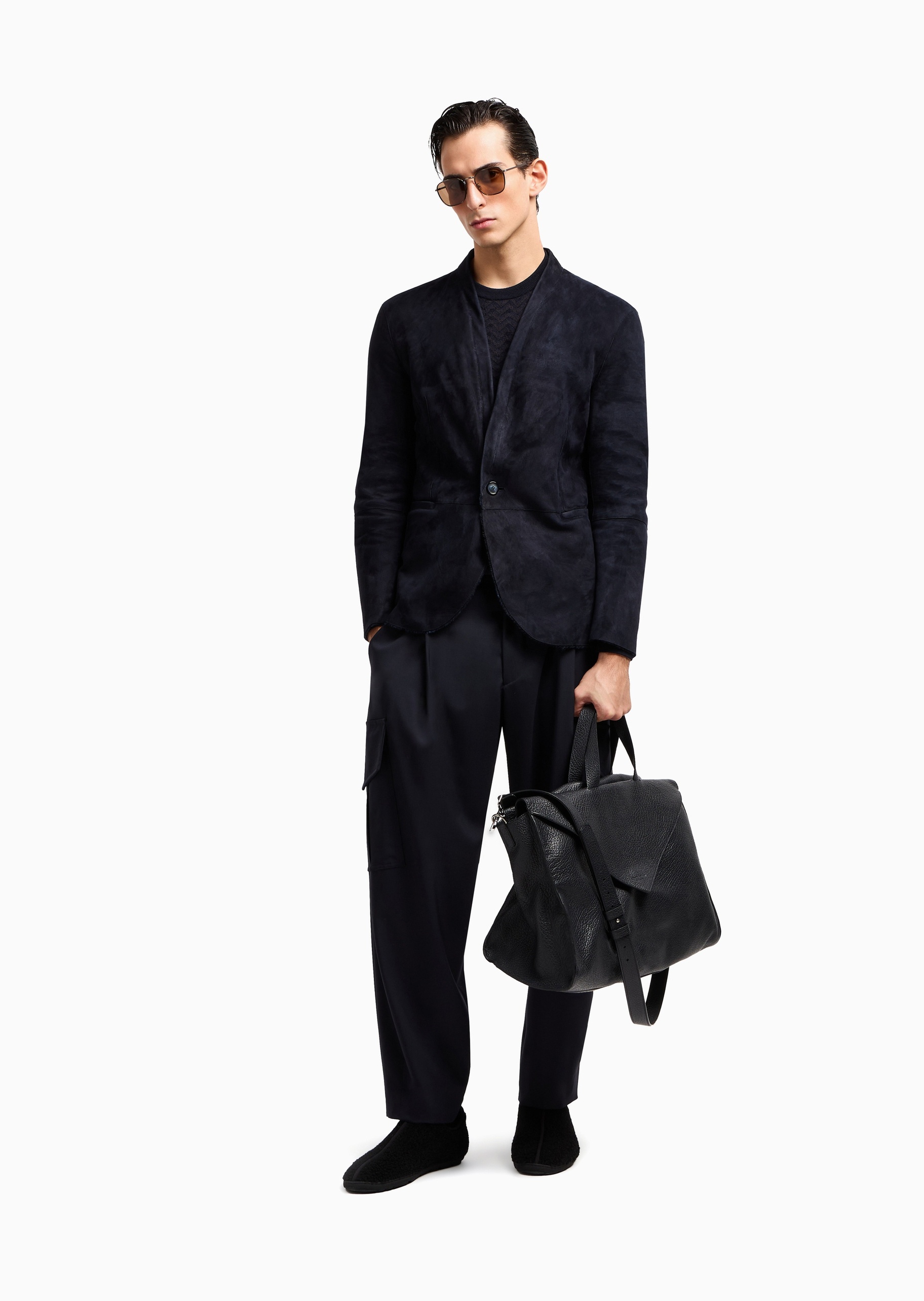 Giorgio Armani 男士绵羊毛微弹长袖圆领套头毛衣