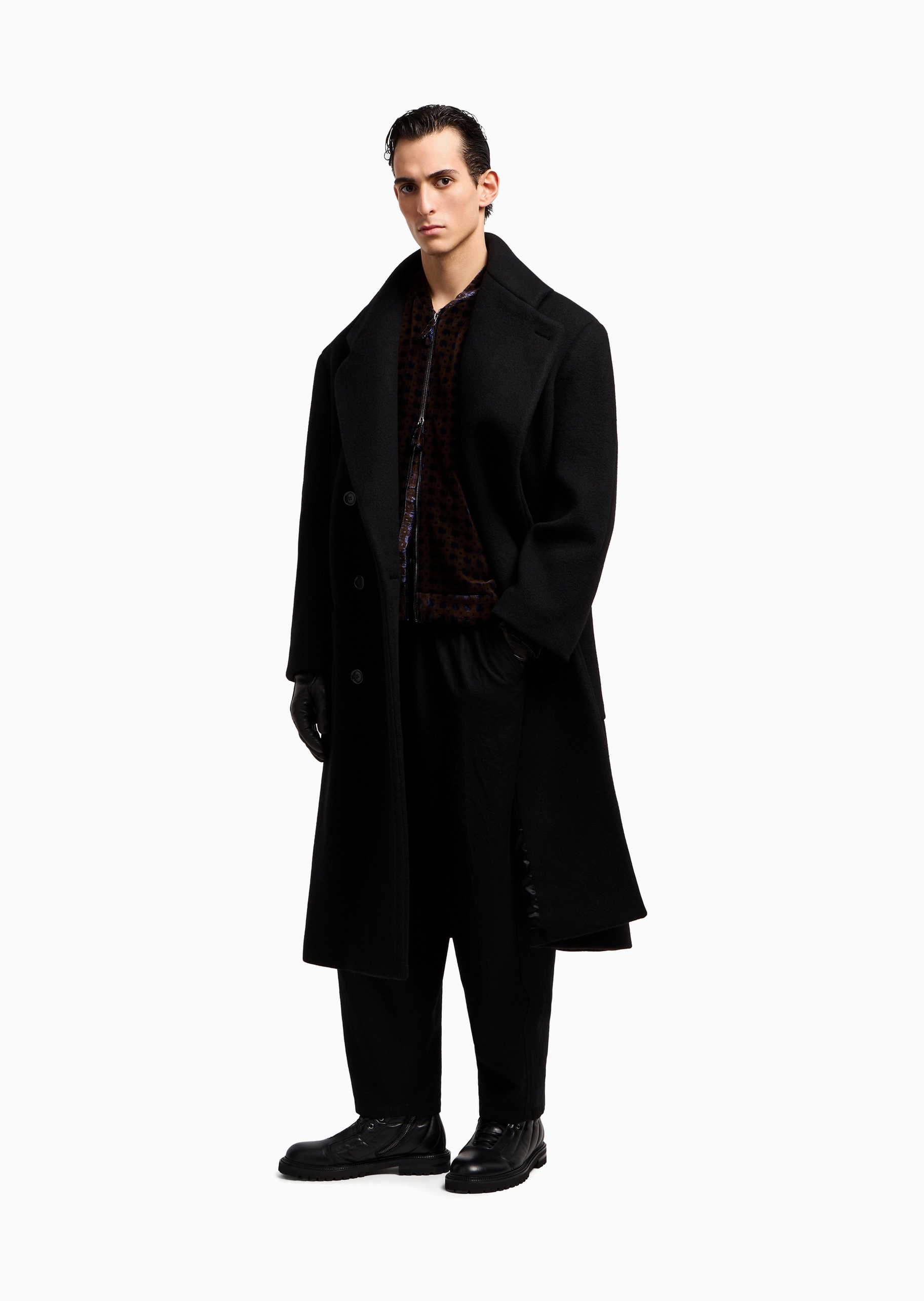 Giorgio Armani 男士全绵羊毛宽松长款直筒休闲裤