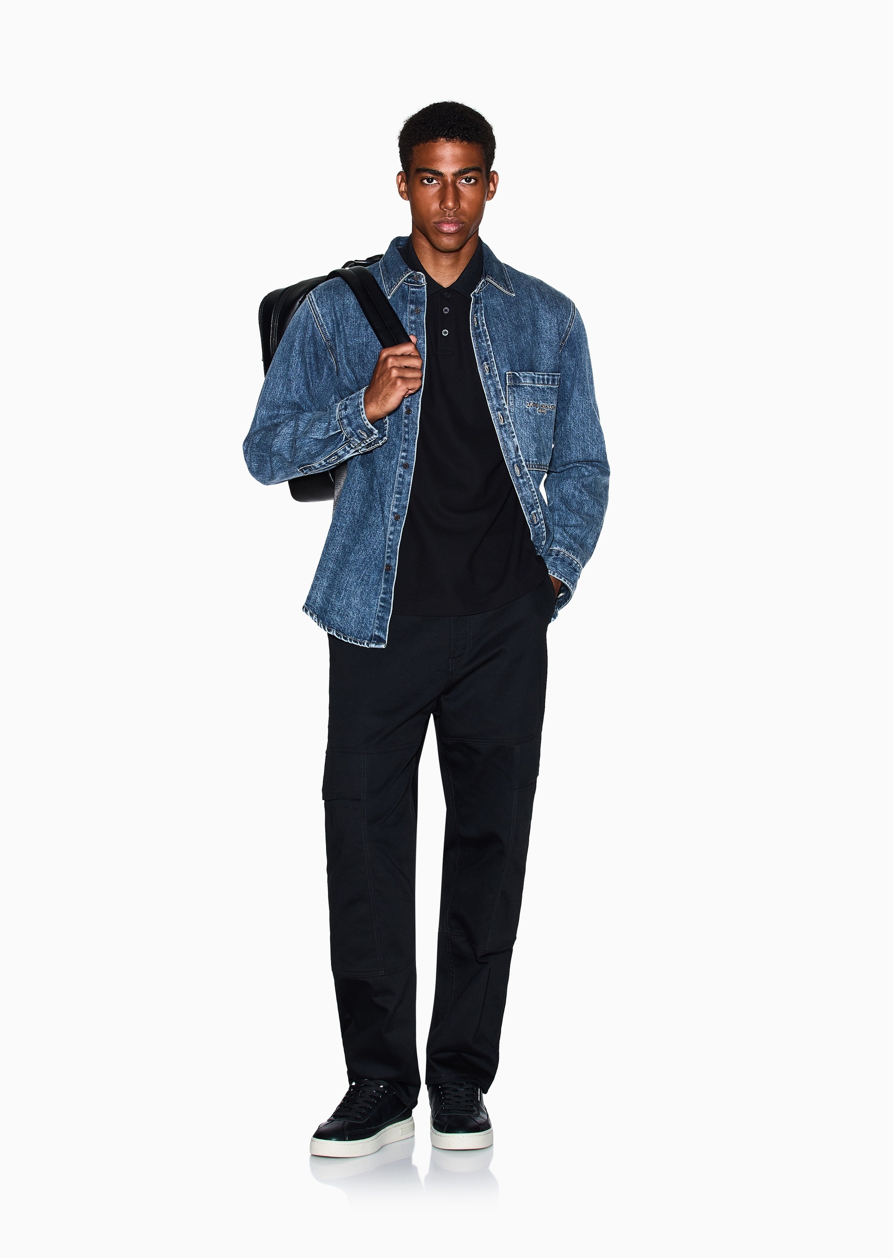 ARMANI EXCHANGE 男士棉质长袖翻领纽扣门襟牛仔衬衫