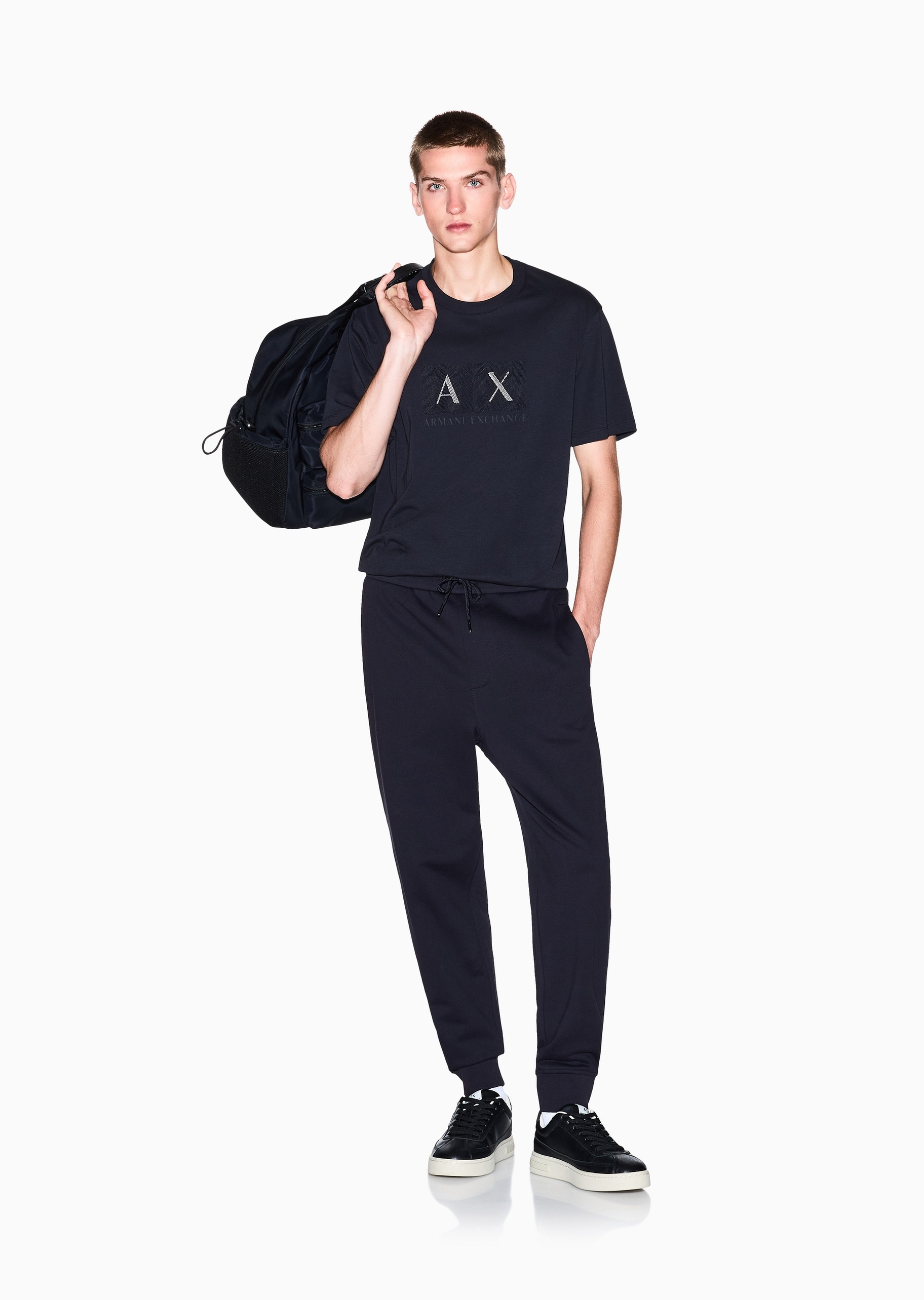 ARMANI EXCHANGE 男士全棉宽松抽绳长款锥形束脚卫裤