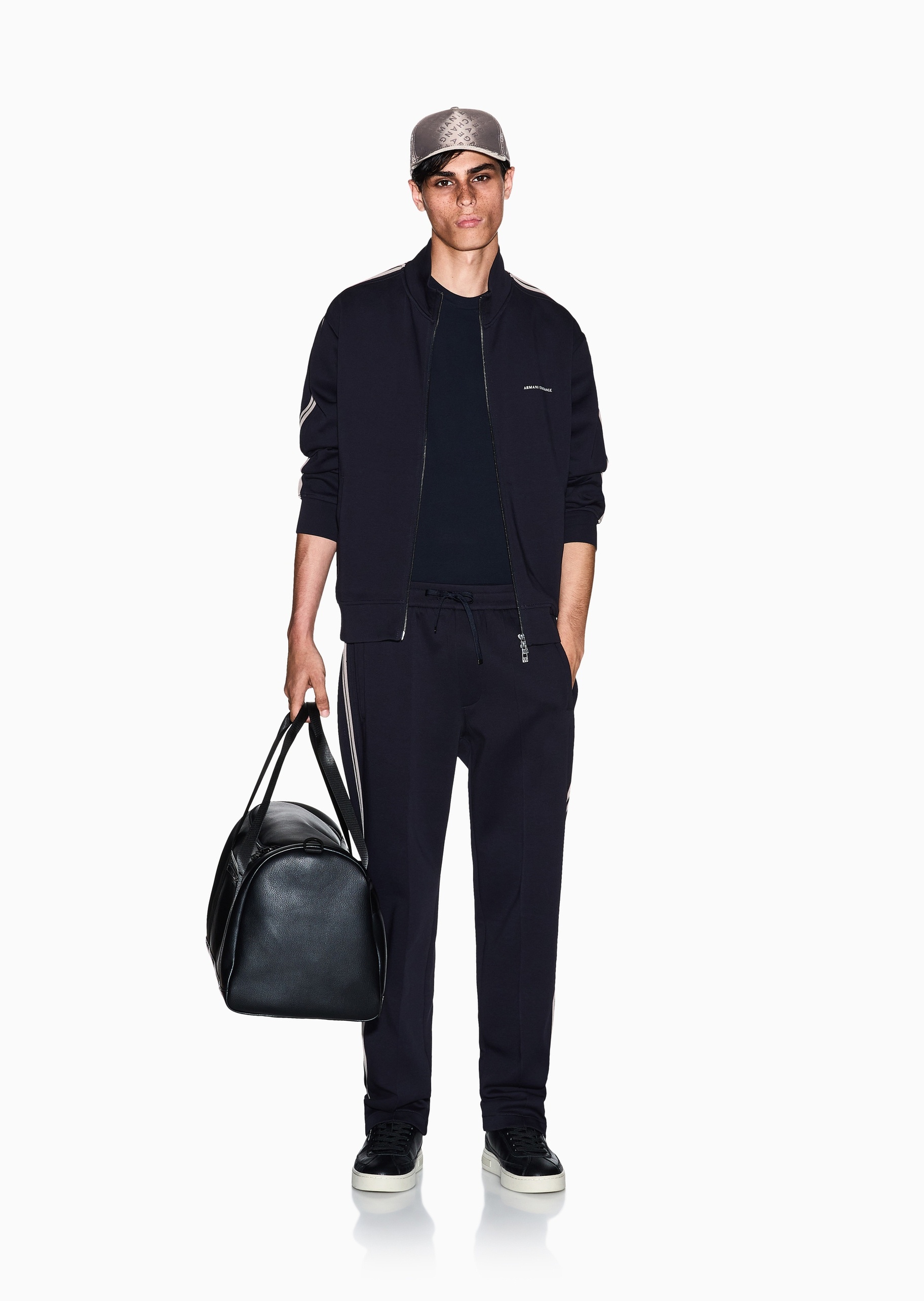 ARMANI EXCHANGE 男士棉质微弹宽松长款直筒撞色条纹卫裤