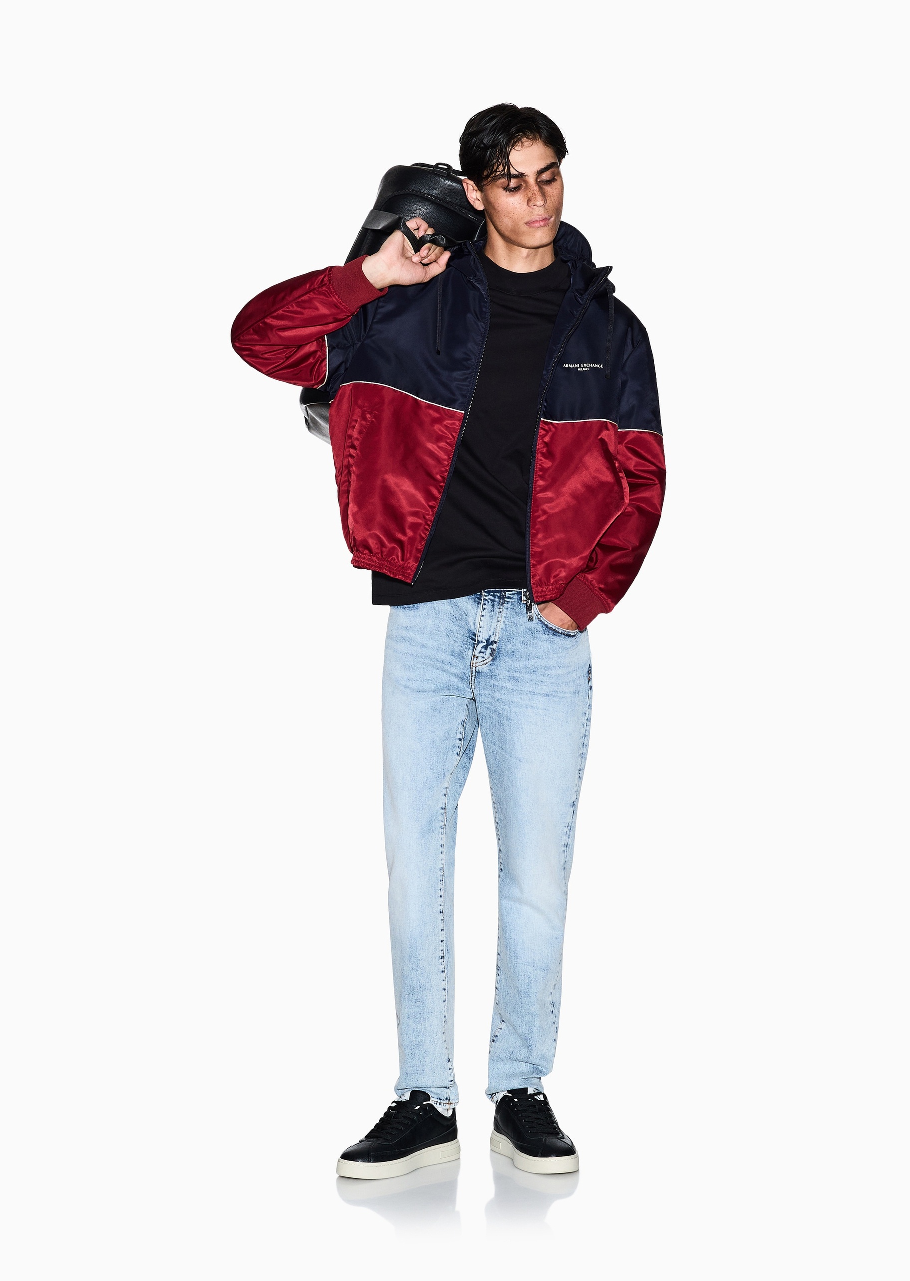 ARMANI EXCHANGE 男士纯棉长袖半高领简约纯色针织衫