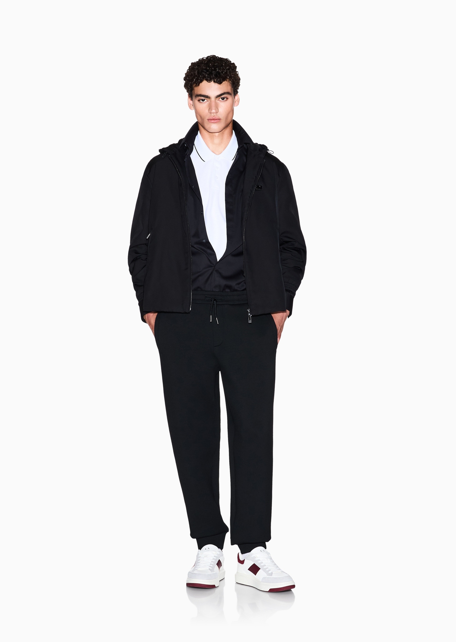 ARMANI EXCHANGE 男士纯棉微弹长袖翻领暗门襟纯色衬衫