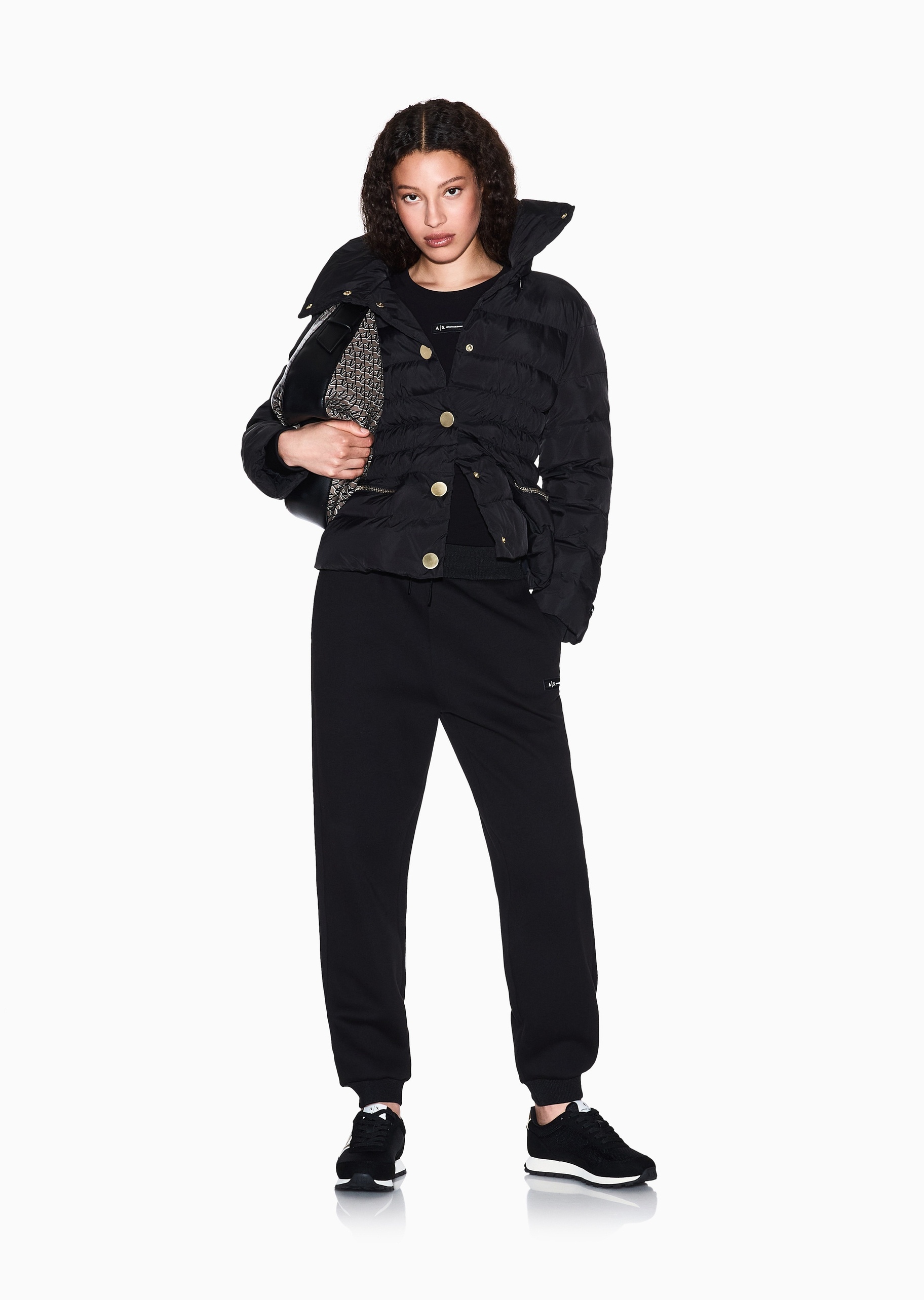 ARMANI EXCHANGE 女士棉质宽松长款锥形束脚标识贴片卫裤