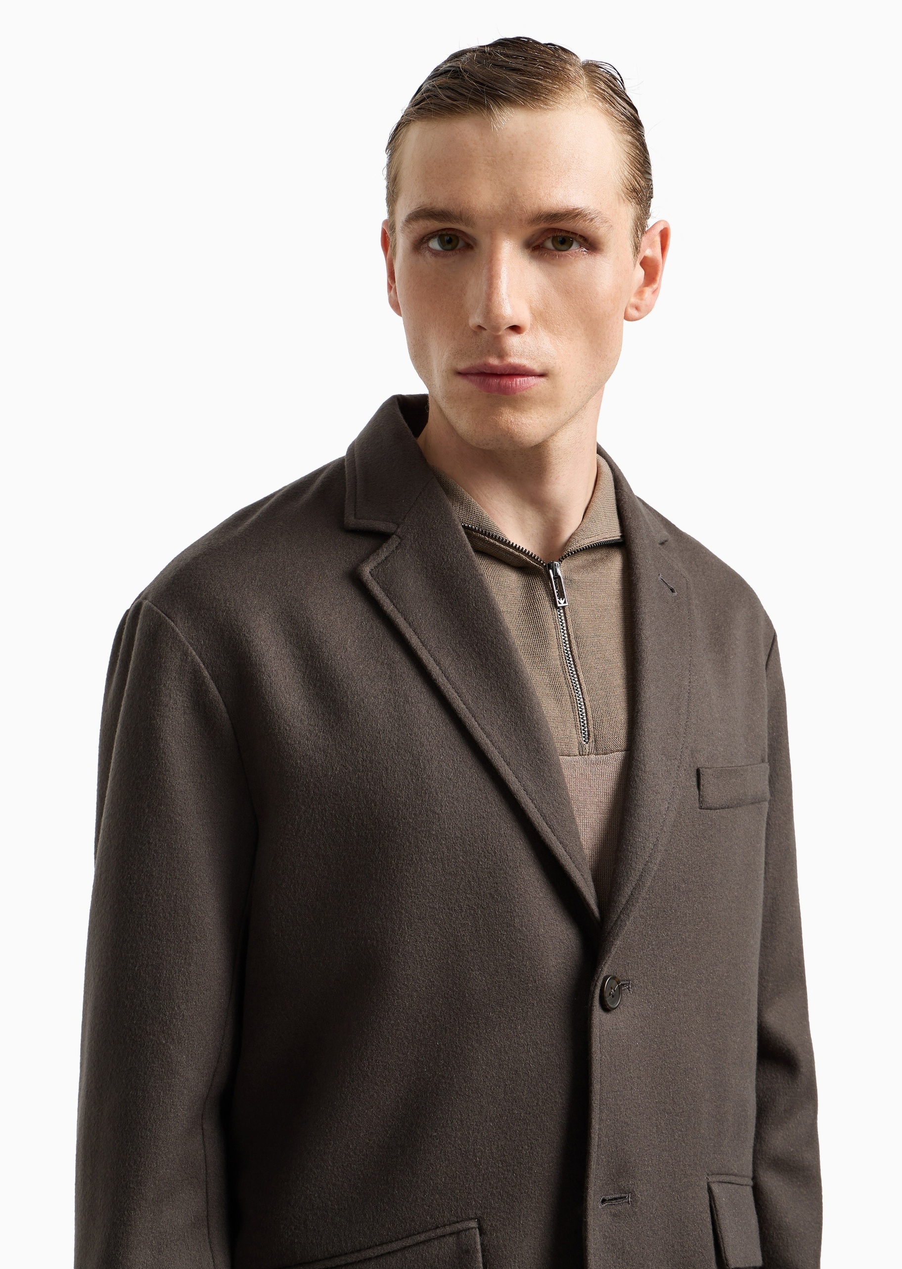 Emporio Armani 男士绵羊毛长袖平驳领单排扣西装外套