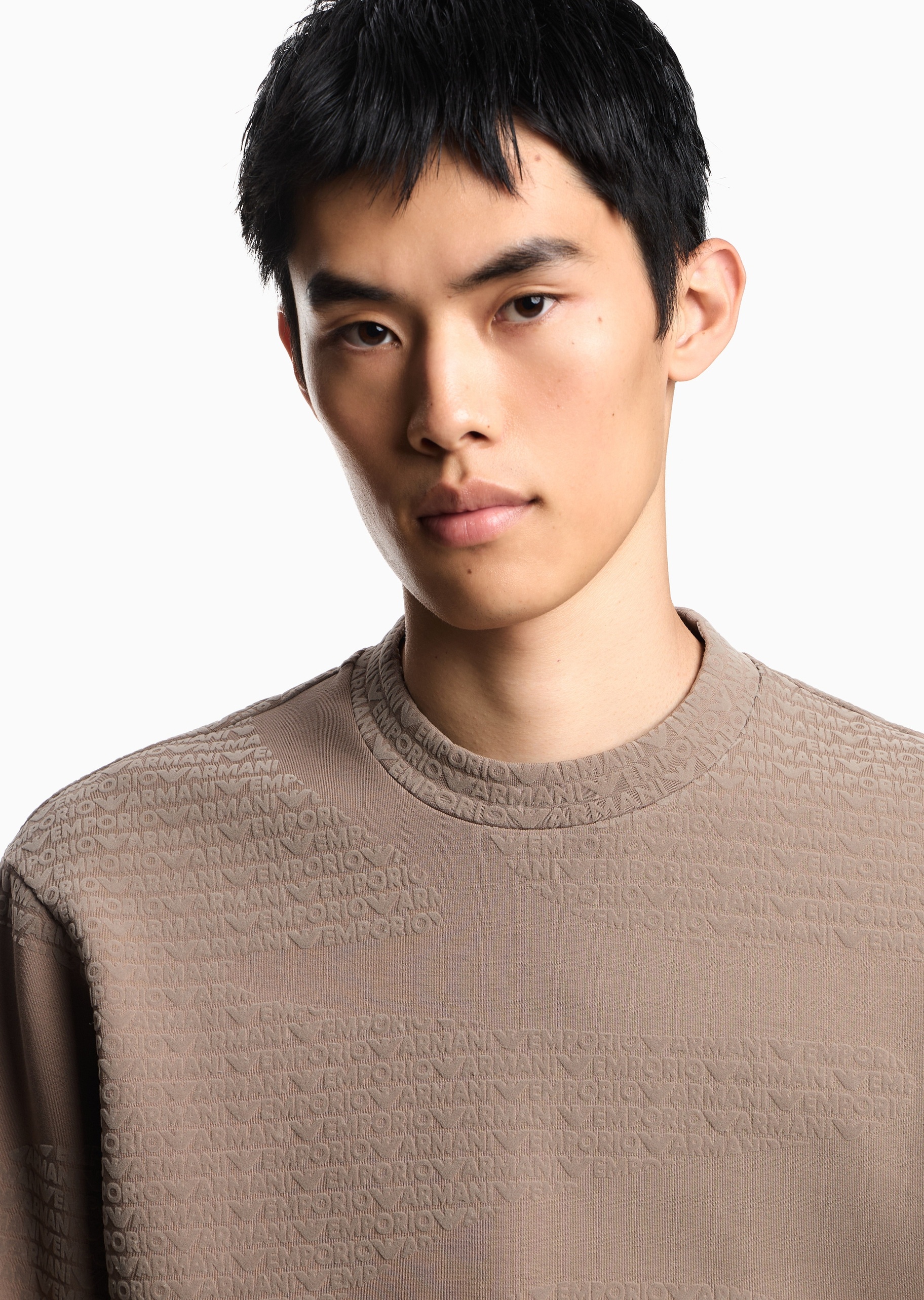 Emporio Armani 男士宽松套头圆领植绒印花运动休闲卫衣