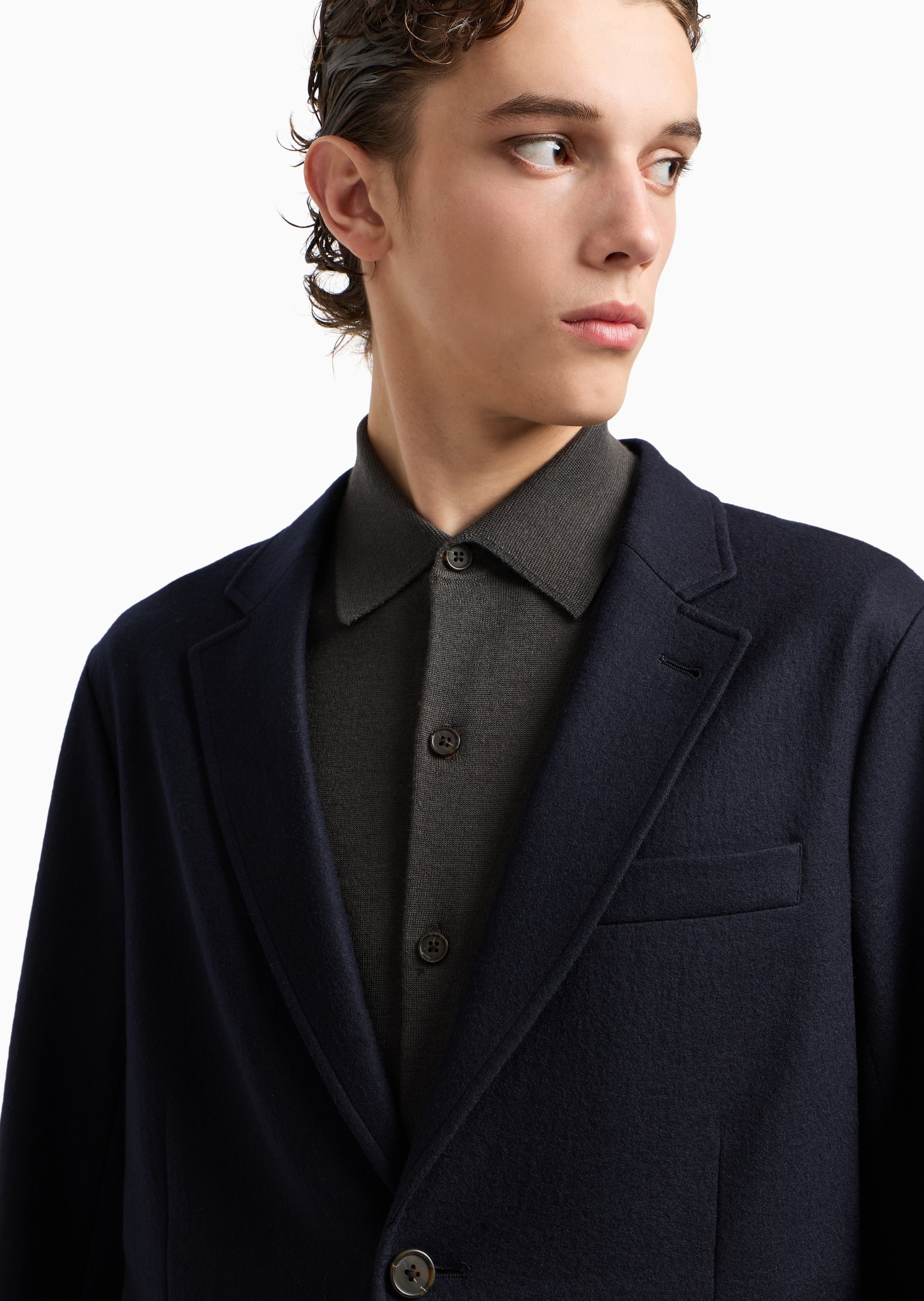 Emporio Armani 男士全绵羊毛长袖平驳领纯色西装外套