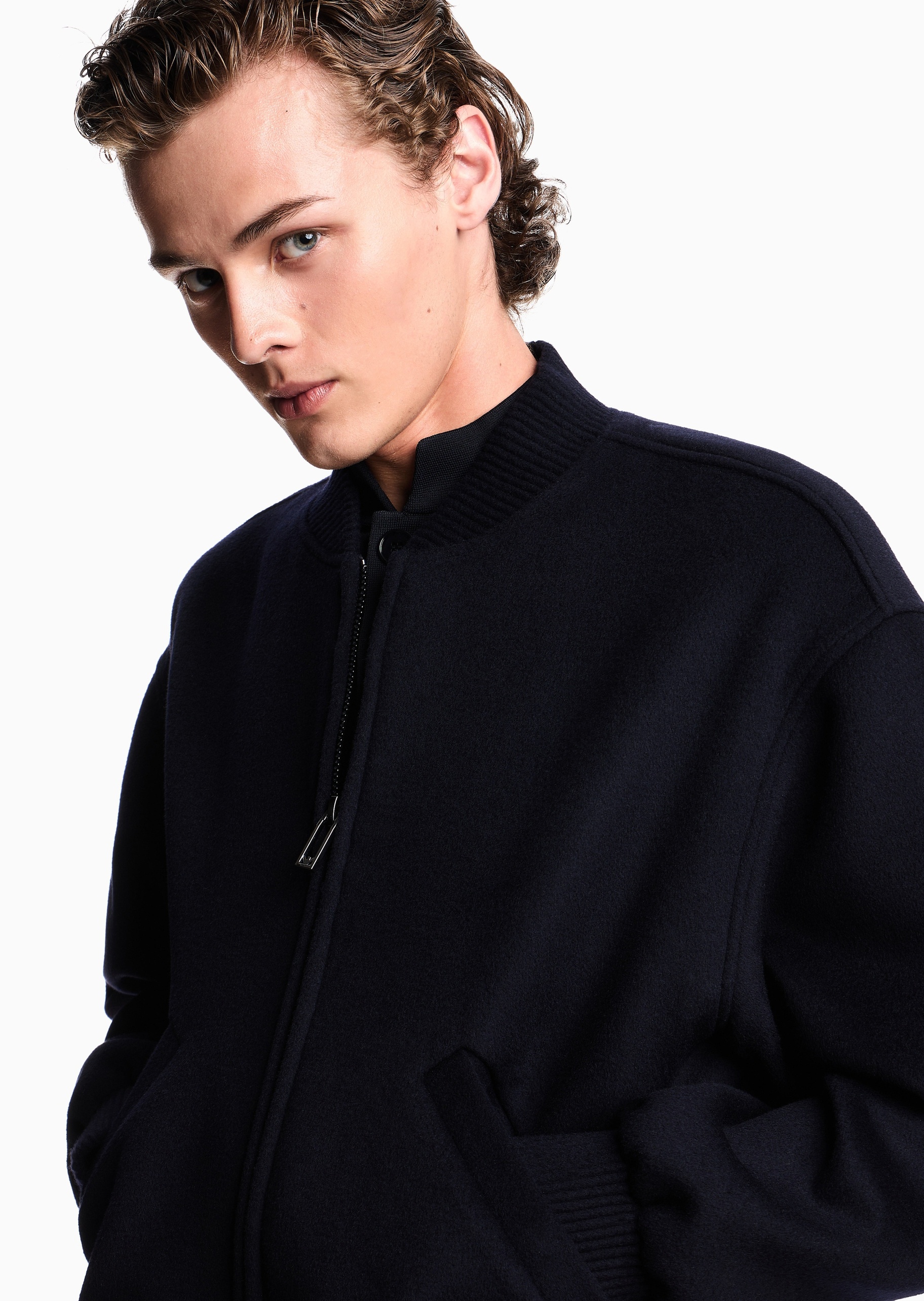 Emporio Armani 男士短款棒球服绵羊毛飞行员夹克外套
