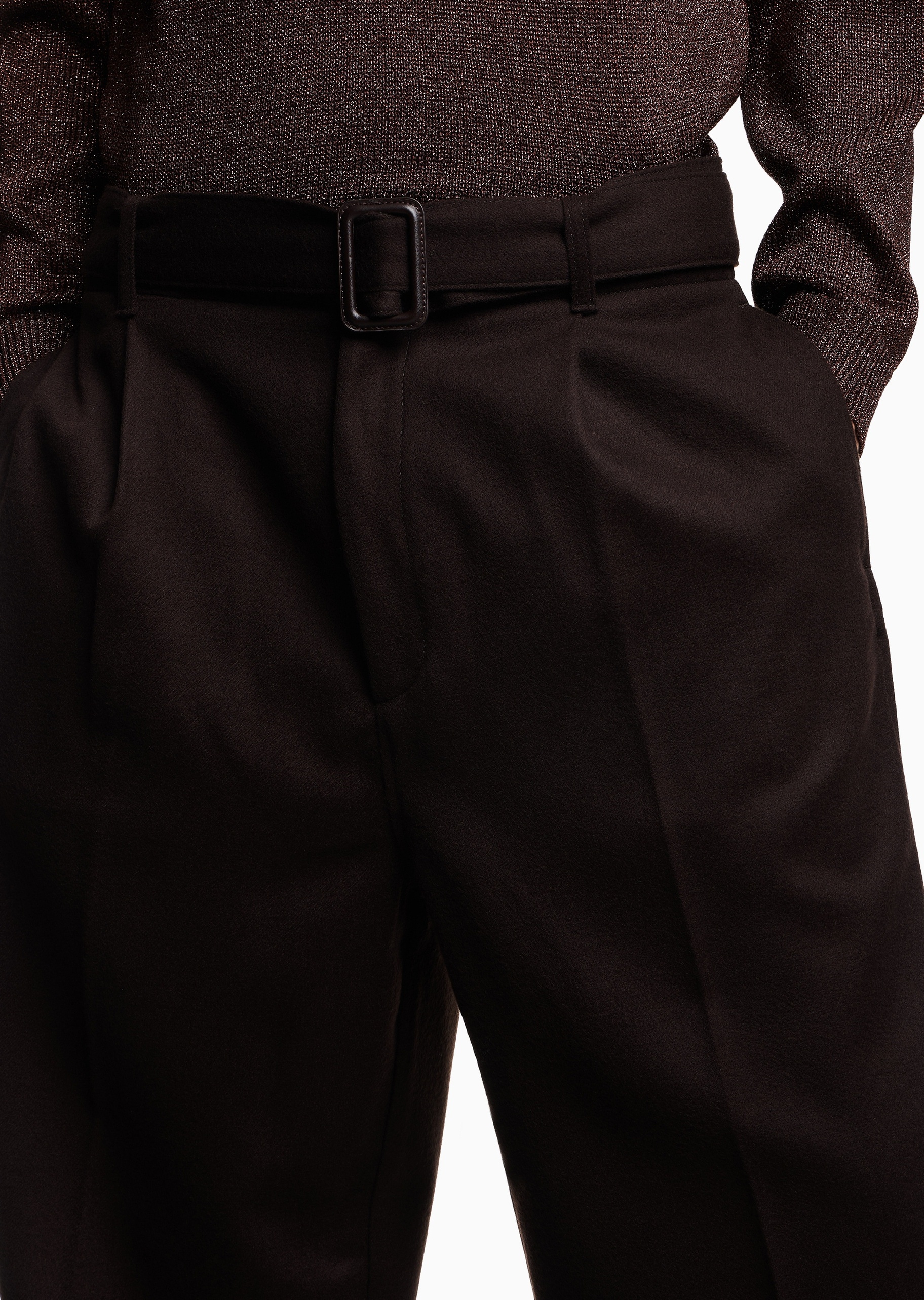 Emporio Armani 男士宽松直筒商务老钱风羊毛休闲裤