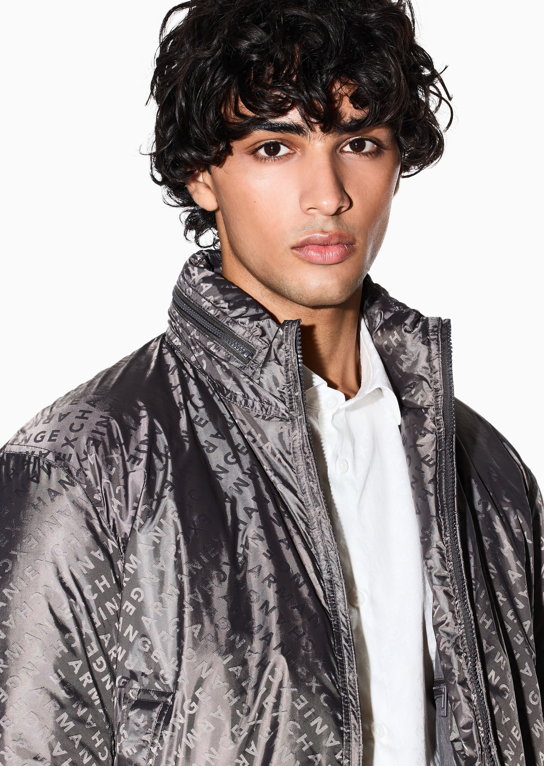 ARMANI EXCHANGE 男士印花人夫感纯棉长袖西装衬衫上衣