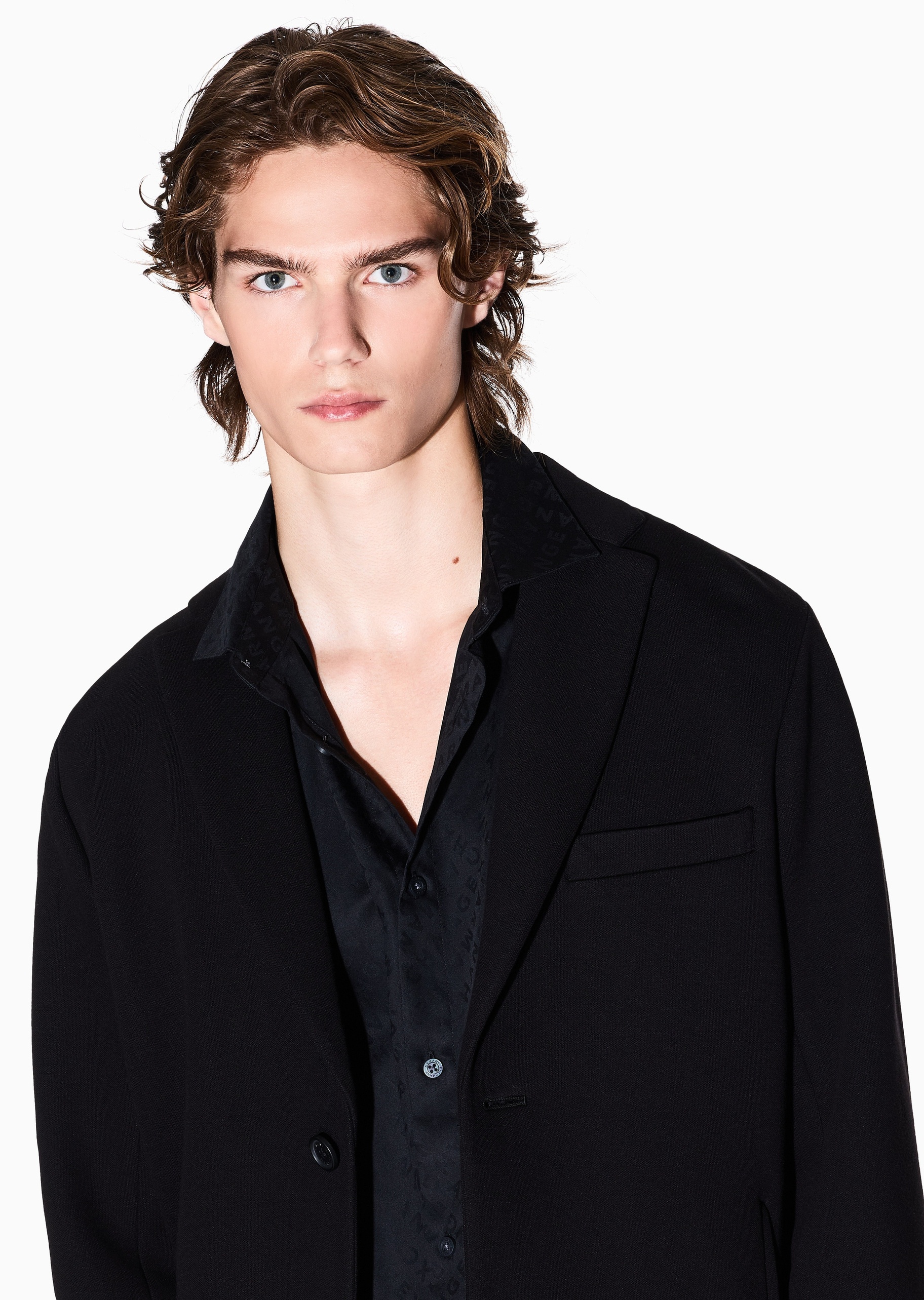 ARMANI EXCHANGE 男士全棉长袖翻领满印LOGO衬衫
