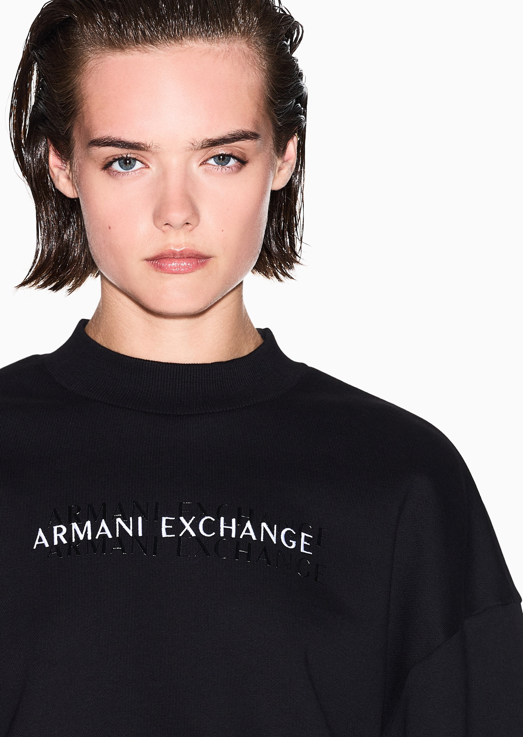 ARMANI EXCHANGE 女士套头宽松加绒运动风刺绣圆领卫衣
