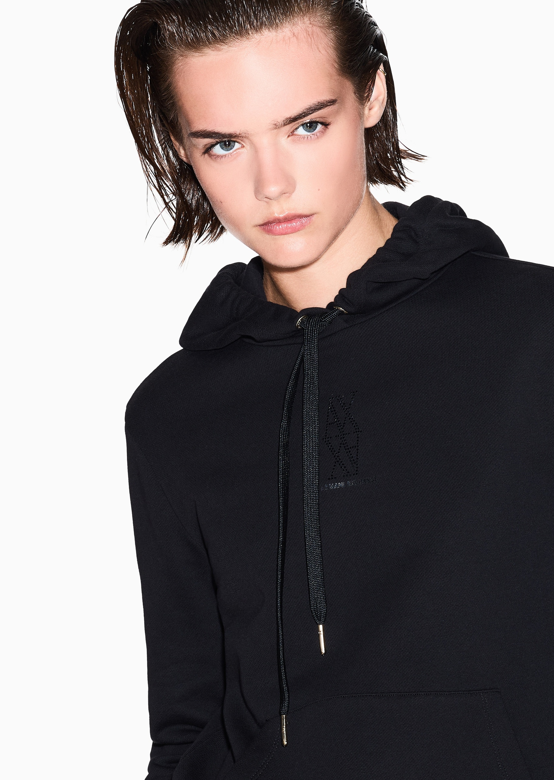 ARMANI EXCHANGE 女士重磅连帽套头合身水钻运动风卫衣